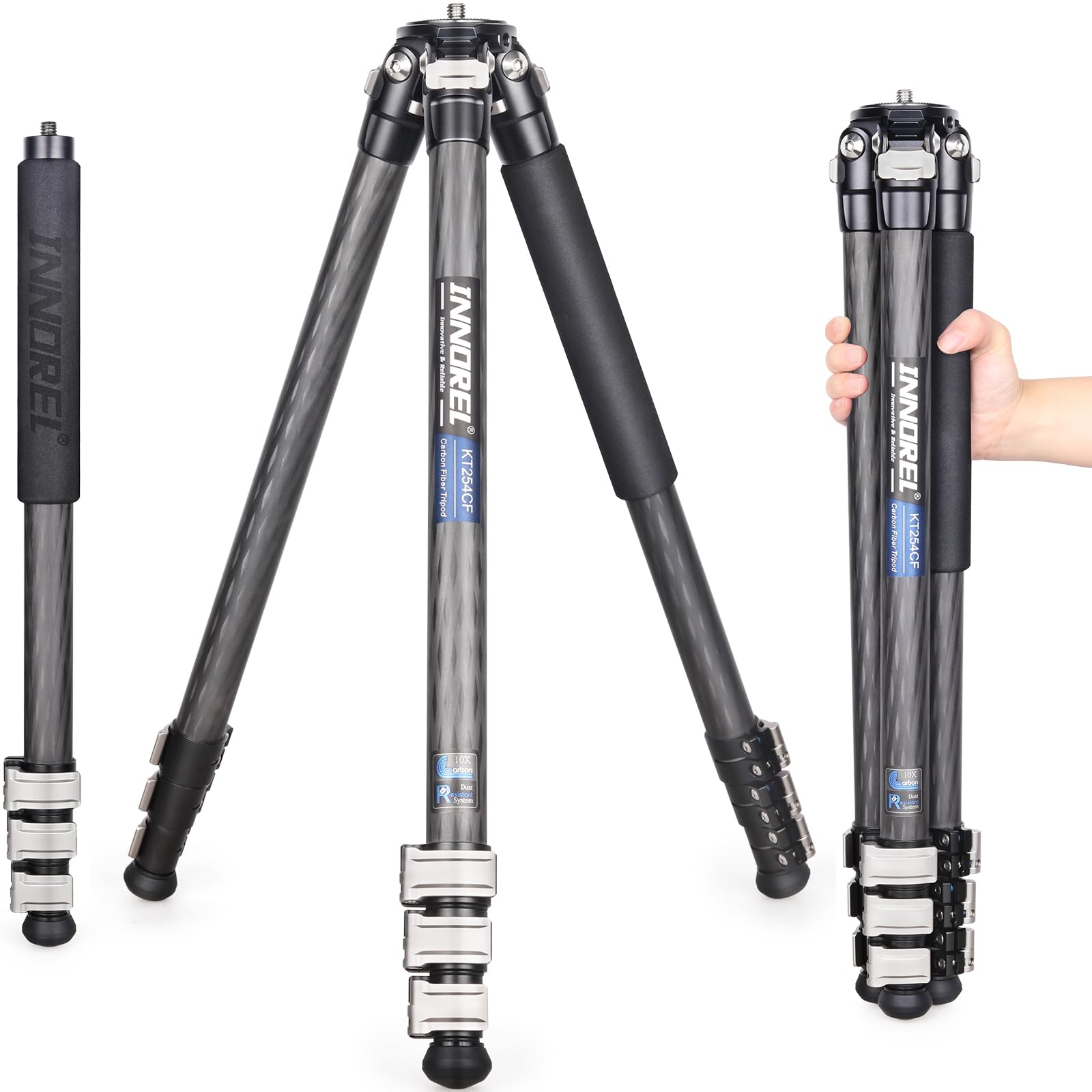 INNOREL KT254CF Carbon Fiber Tripod Professional Portable Compact Travel Tripod for Digital DSLR Camera Stand Support with Adjustable Center Column