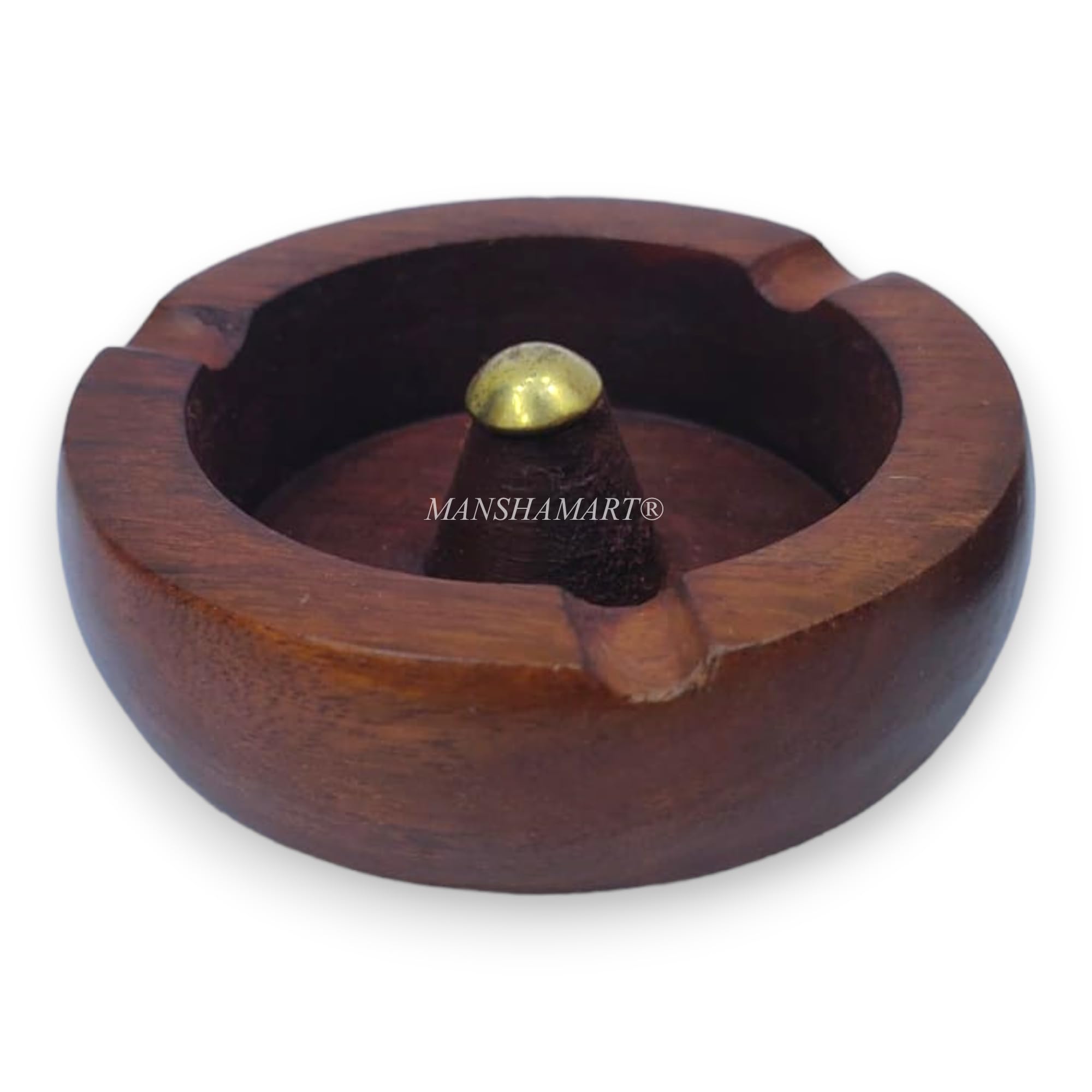 Natural Solid Round Wooden Cigarette Ashtray, Smoke Ash Holder Tabletop Ash Tray for Outdoors and Indoors Ash Catcher with 3 Cigarette Holder Slots Smokers Men and Father’s Gift