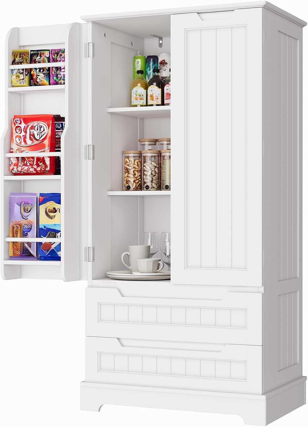 Credenza Buffet BELLEZE 2 Ante Rovere Rustico - Bianco E Legno, Con Base Oro - copertina