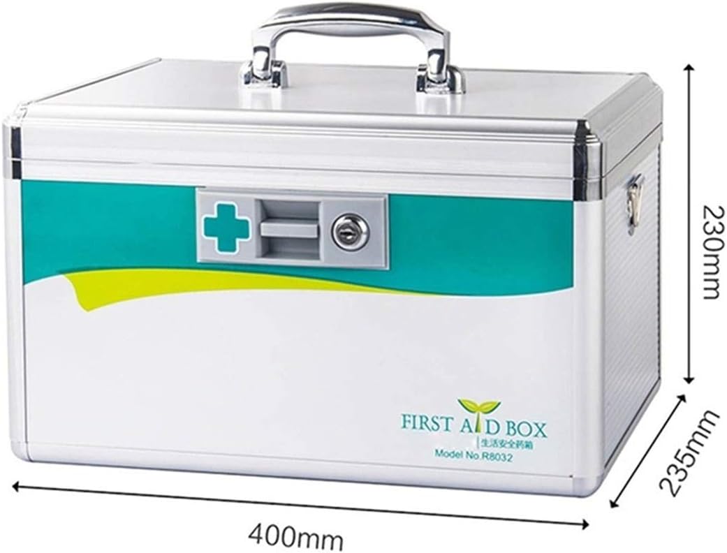 Medicine Box Portable First Aid Bag, Aluminum Alloy Lockable Box With Adjustable Shoulder Strap(40X23.5X23CM)