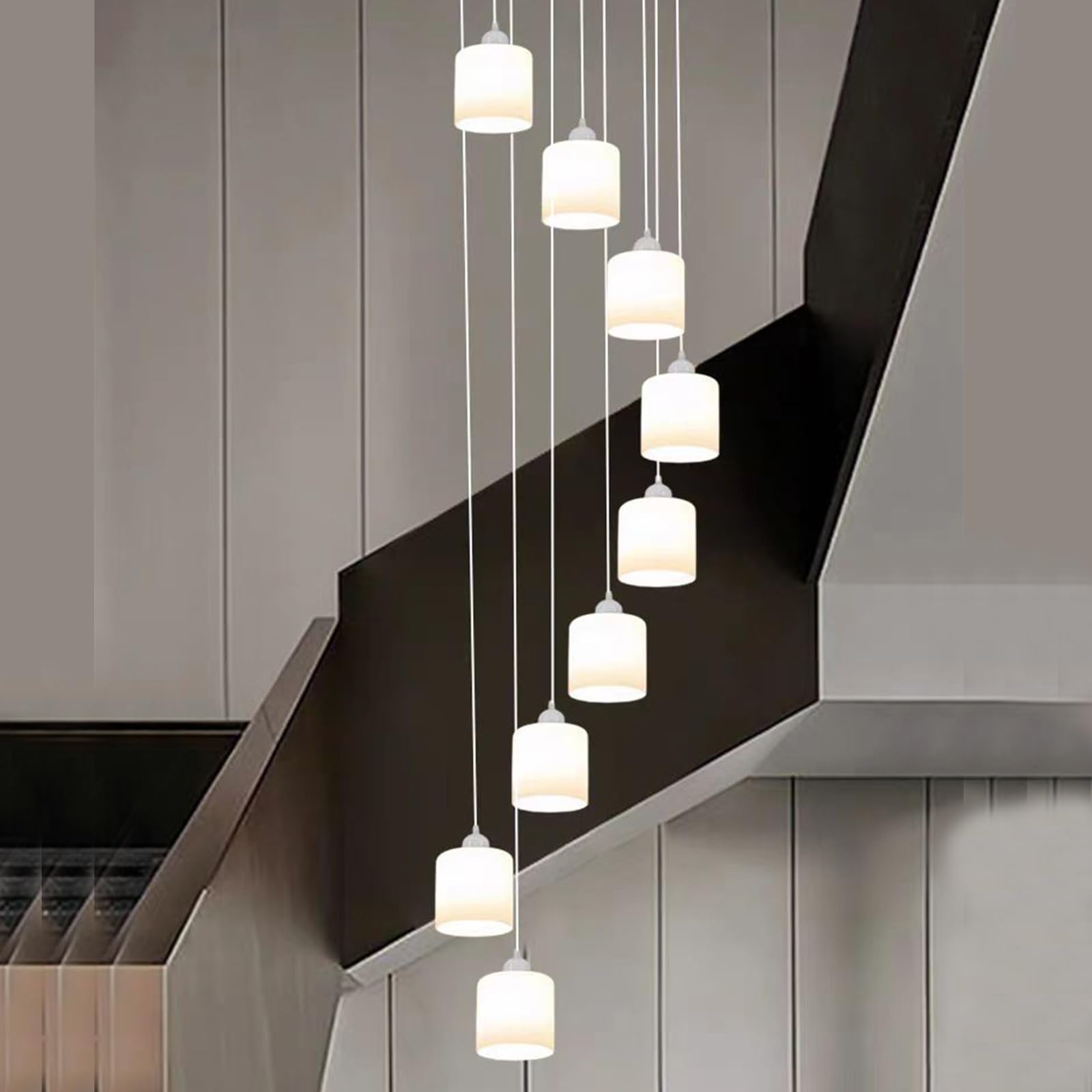 SXECAEPS Modern Staircase Long Chandelier Stair High Hanging Lights Minimalist LED Chandelier, Ceiling in The Villa, Stairwells and Living Room, Pendant Light,9 Heads