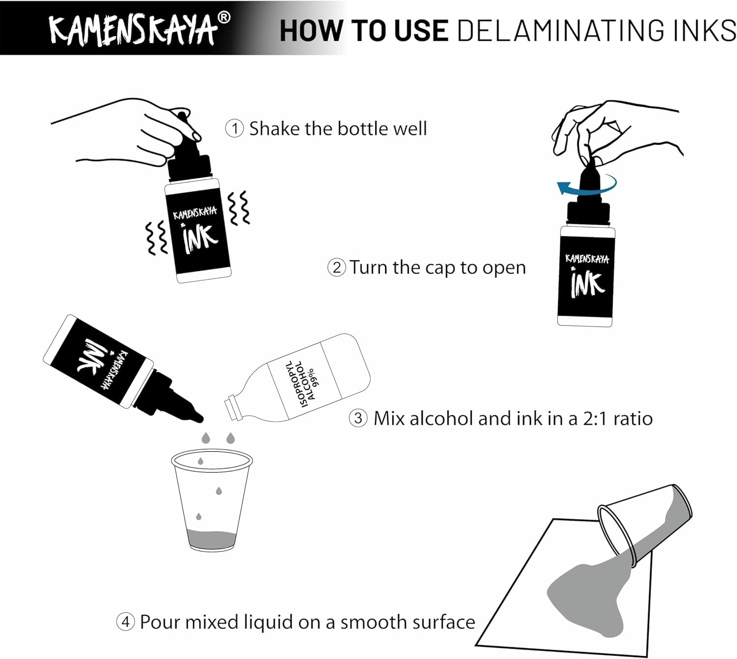 KAMENSKAYA Delaminating Alcohol Inks - Delaminating Ink Set 'Sunset' - 8 pcs. 1 Fl Oz (30 ml) Each