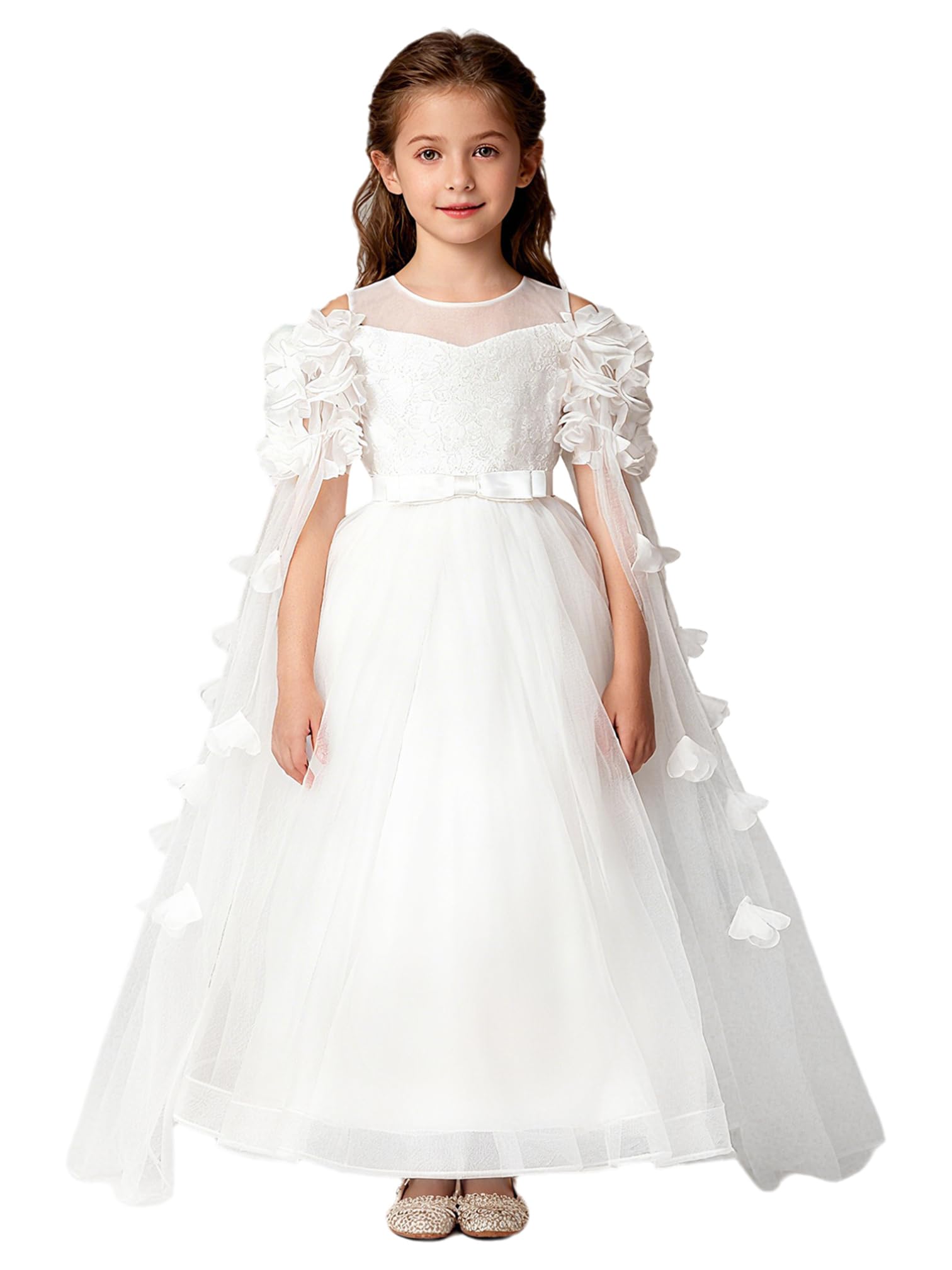 Vestido de comunión para niña con flor 3D traje de fiesta de tul y encaje formal elegante 8