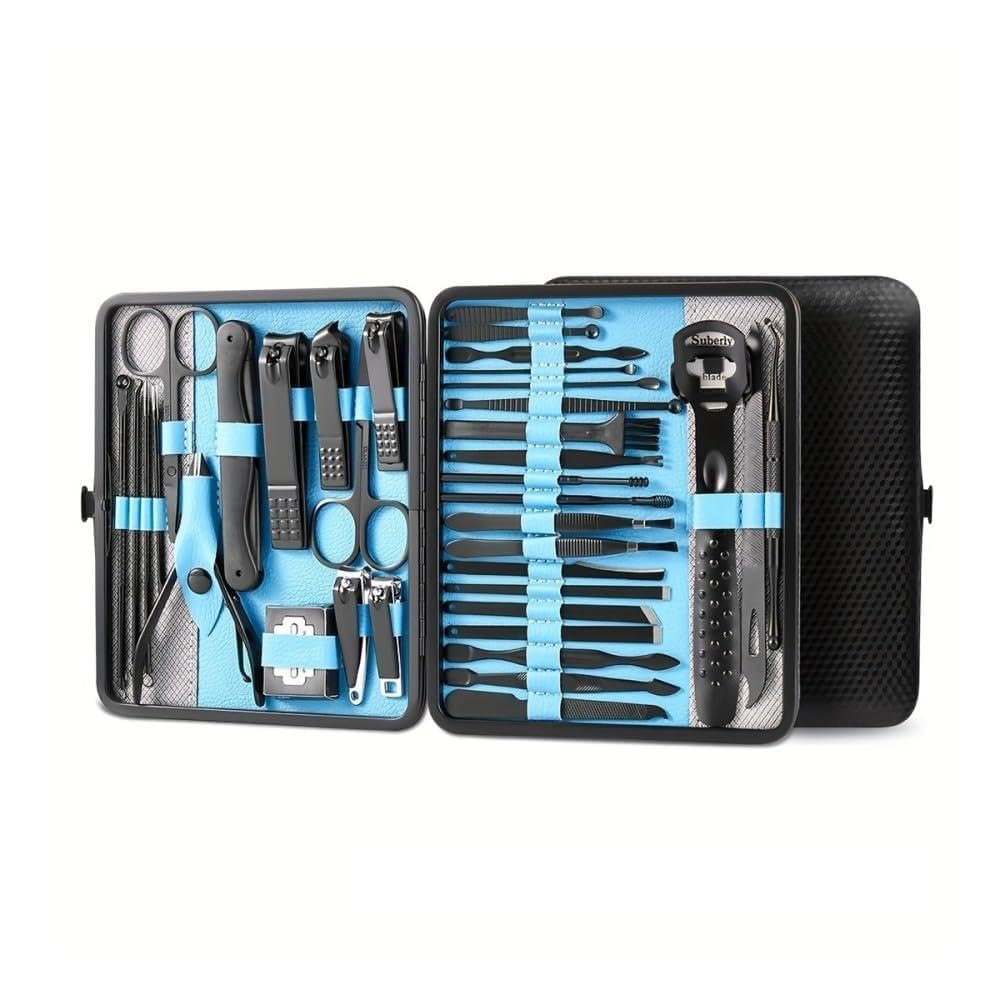 Kit de cortaúñas y cortaúñas Kit profesional de manicura y pedicura de 36 piezas con limas de uñas y estuche de viaje para pies, cortaúñas para pies, cortaúñas para ded(Blue)