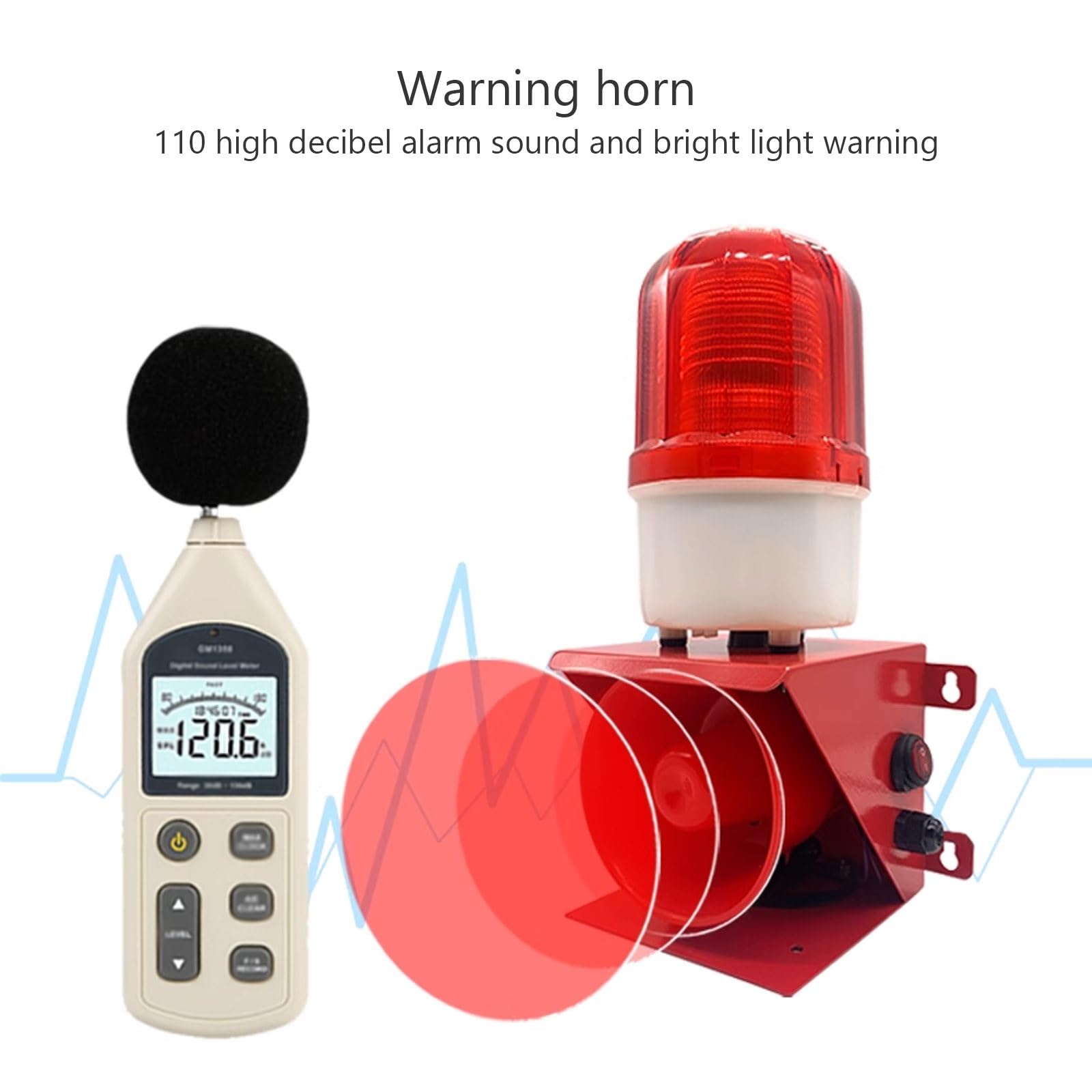 Alarma Industrial con Siren, Luz Estroboscópica de Seguridad LED de Advertencia Siren Policia for Alarma de Emergencia y Seguridad del Hogar, Volumen Ajustable y Cambio de Audio