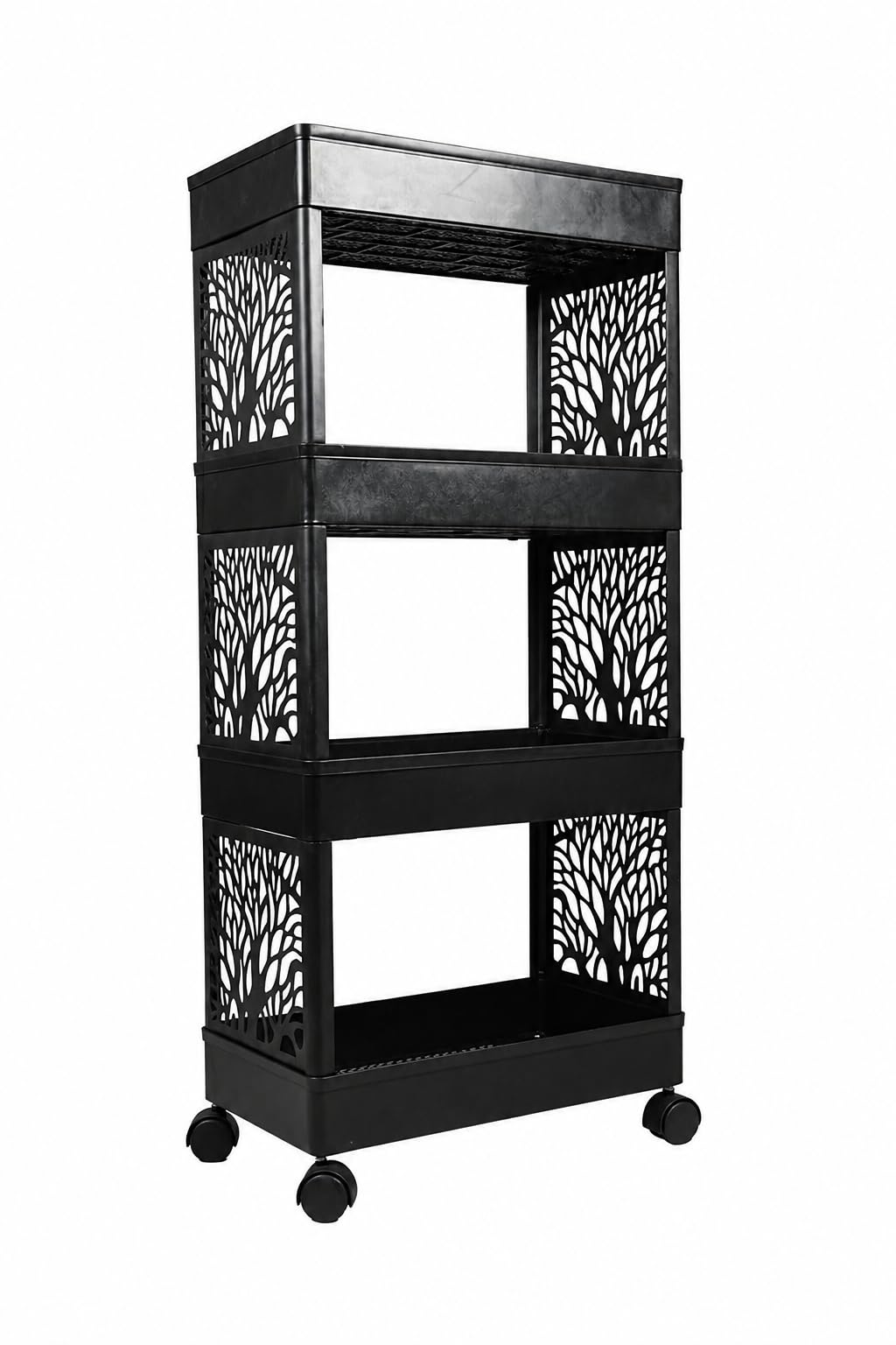 Plastic Multipurpose 4-Tier Floor Mount Corner Storage Shelf, Organizer Rack for Kitchen/Dish (Black)