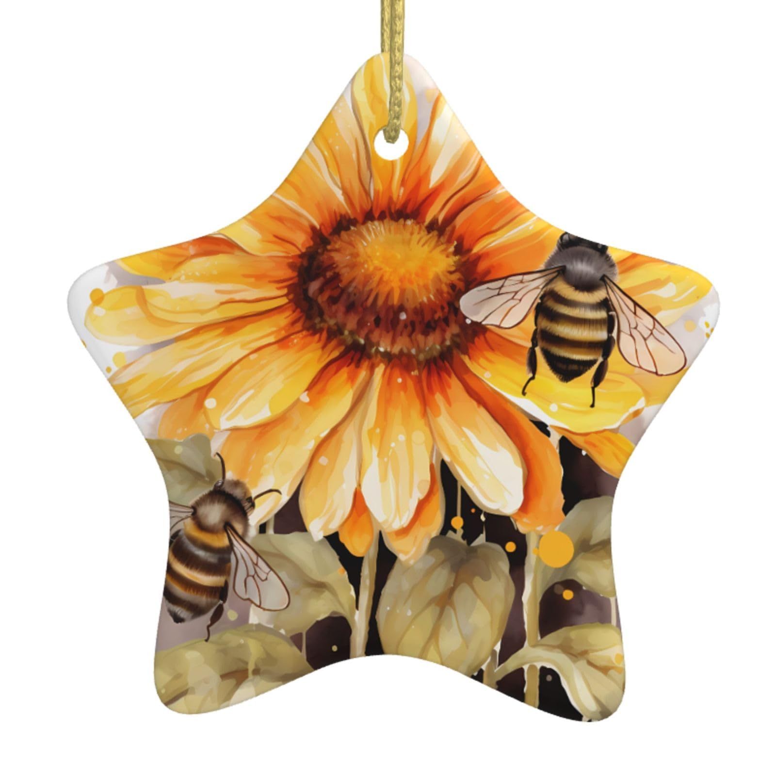 Ceramic Christmas Tree Hanging Ornaments with Gold Ropes Christmas Tree Decorations Star Ceramic Blackboard Bees Sunflowers Pendant Keepsake Decorations for Holiday Xmas Gift Ideas