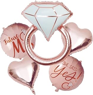 Propsicle Rose Gold Ring Foil Balloon Set, Engagement & Bridal Shower Decoration, She Said Yes, Future Mrs, Hearts & Rounds (Pack of 5)