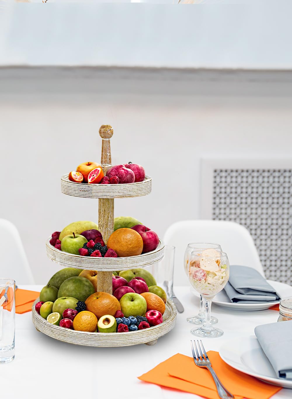 Serene Spaces Living Curio 3-Tier Wooden Serving Display Stand - Multipurpose Tray for Desserts, Appetizers, Jewelry, Rustic Centerpiece for Weddings, Parties, Home Décor, 10