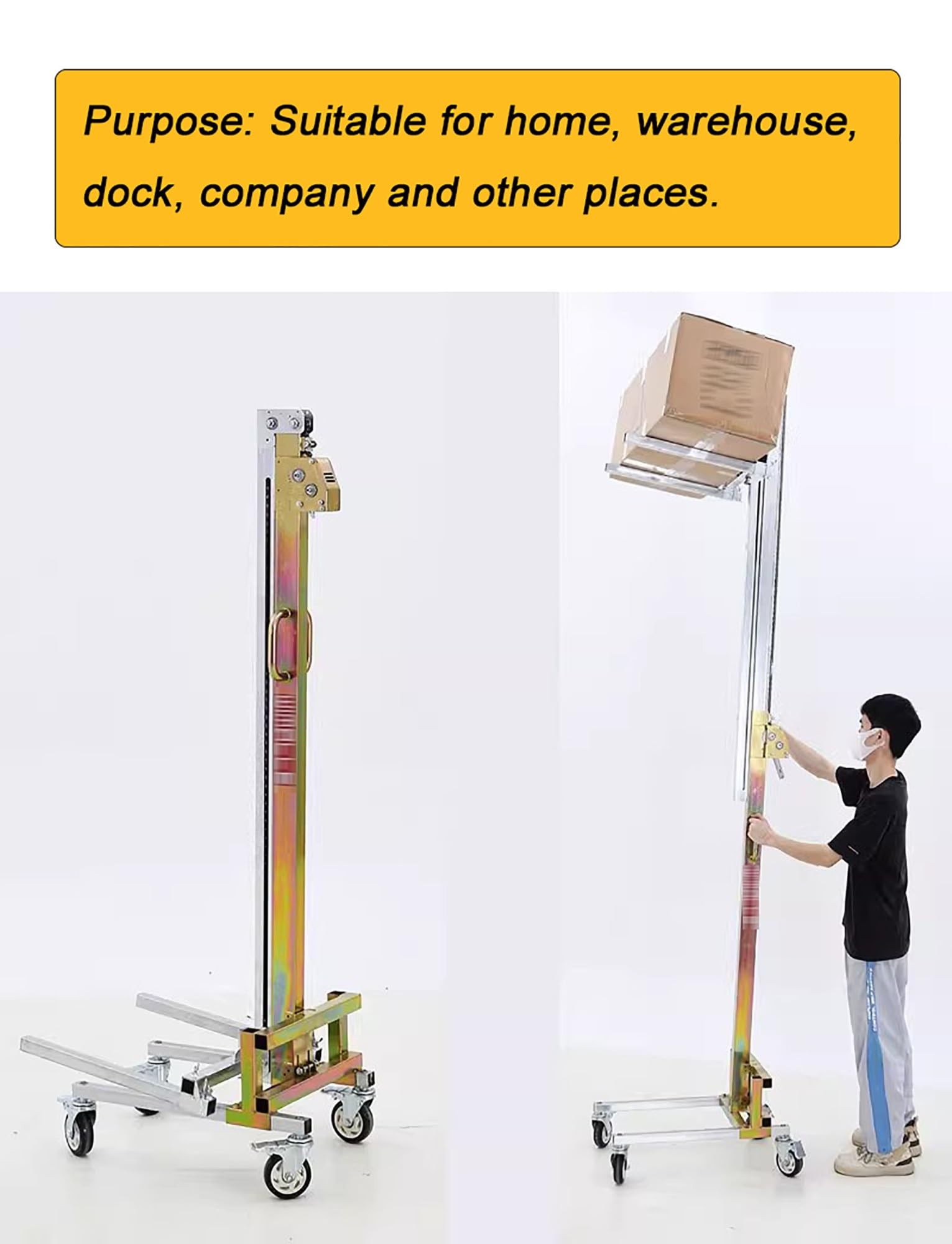 Gerbeur manuel - Chariot élévateur en acier galvanisé for garage et entrepôt, capacité de 80 kg, chariot élévateur à manivelle robuste