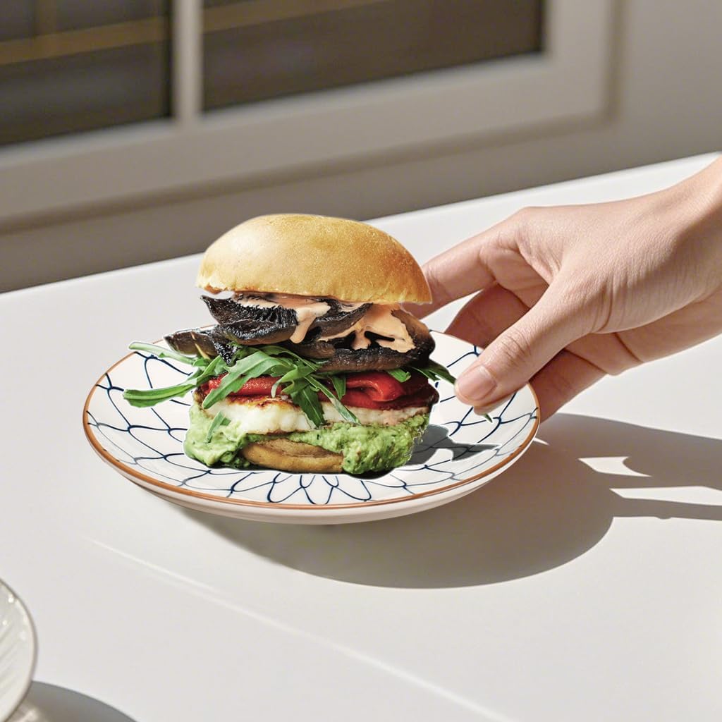 Small Ceramic Salad Plates Set of 4, 7 Inch (13oz) Japanese Appetizer Plates for Sushi Snacks, Dessert Plates for Cake Fruit, Blue & White Dinnerware, Microwave Dishwasher Safe - Image 5