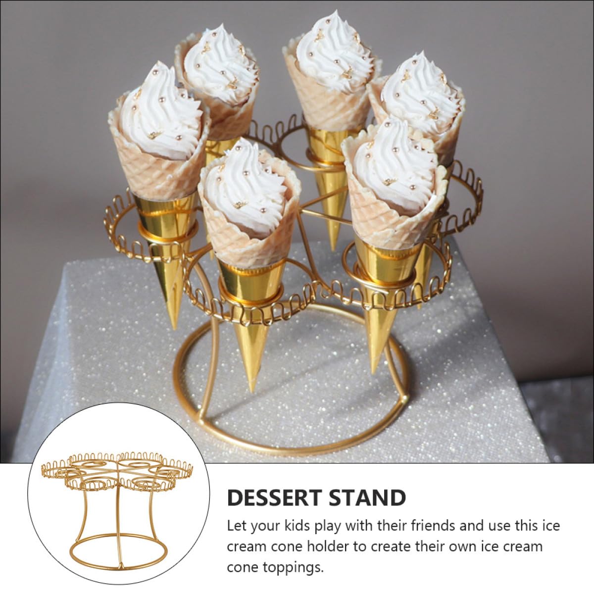 ibasenice Présentoir à Cornets Croustillants en Métal 6 Emplacements Base Plate Stable et Fiable Style Européen Élégant pour Restaurants et Fêtes