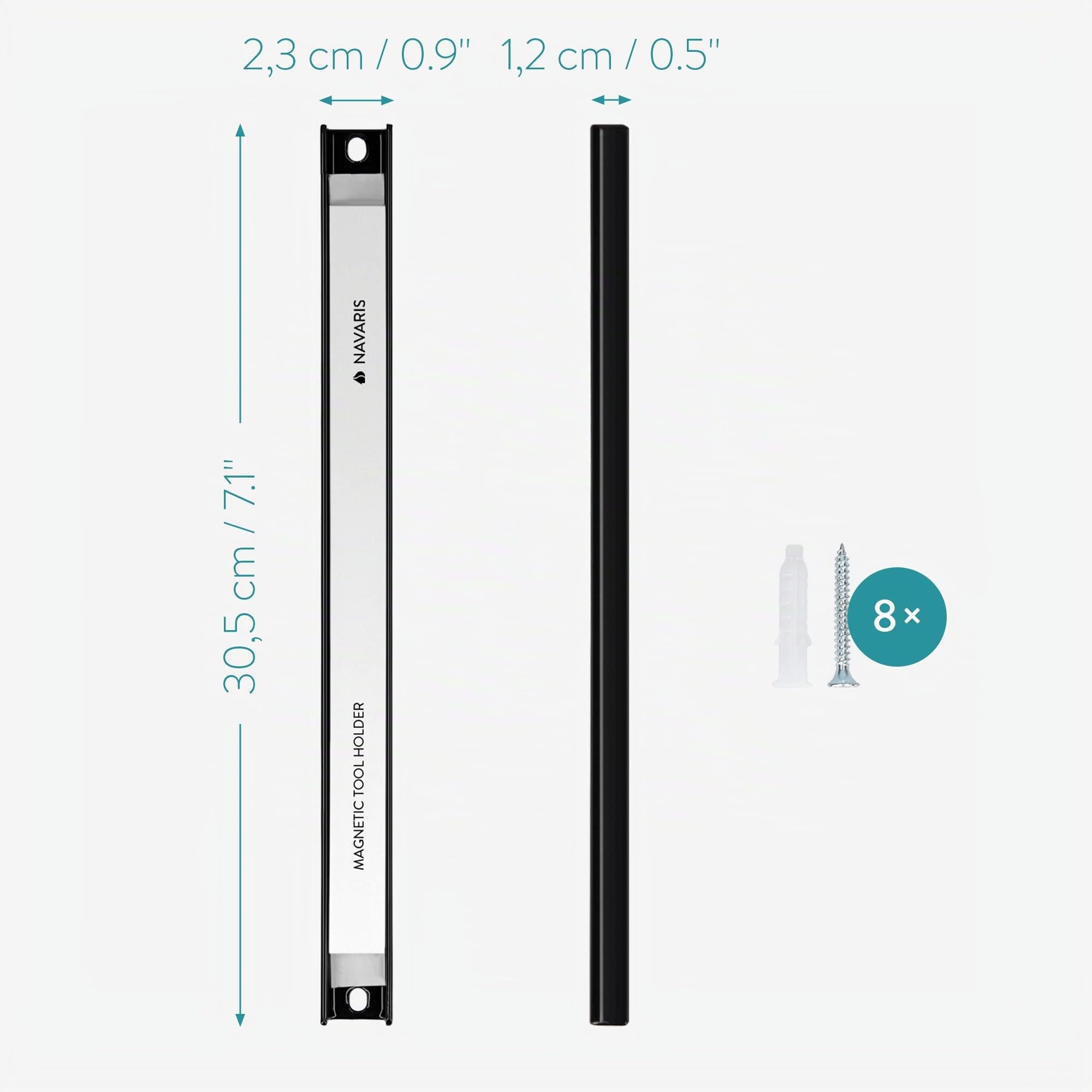 Navaris 4x Porta attrezzi magnetico - Portautensili barre 30 cm - Set pannello porta utensili da parete - Aste magnetiche supporto per garage officina