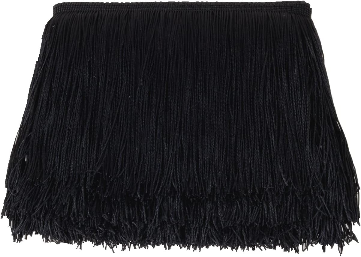 Fringe Trim Lace Polyerter Fibre Tassel 6inch Wide 10 Yards Long for Clothes Accessories Latin Wedding Dress DIY Lamp Shade Decoration Black