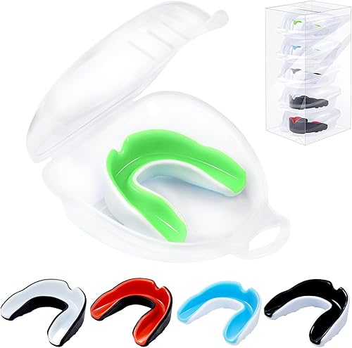MENOLY Paquete de 5 protectores bucales para niños y jóvenes, sin BPA, para niños y niñas, con funda portátil, protector bucal para boxeo,