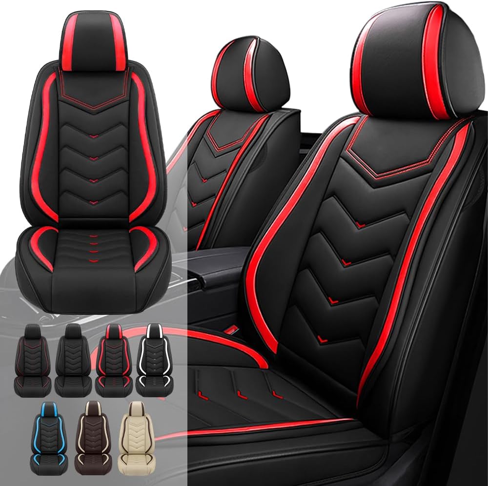 Front Seat Covers for Honda Accord 2000-2026,Waterproof Nappa Leather Full Coverage Car Seat Protector, Anti-Slip & Airbag Safe Auto Interior Covers(Black&Red)