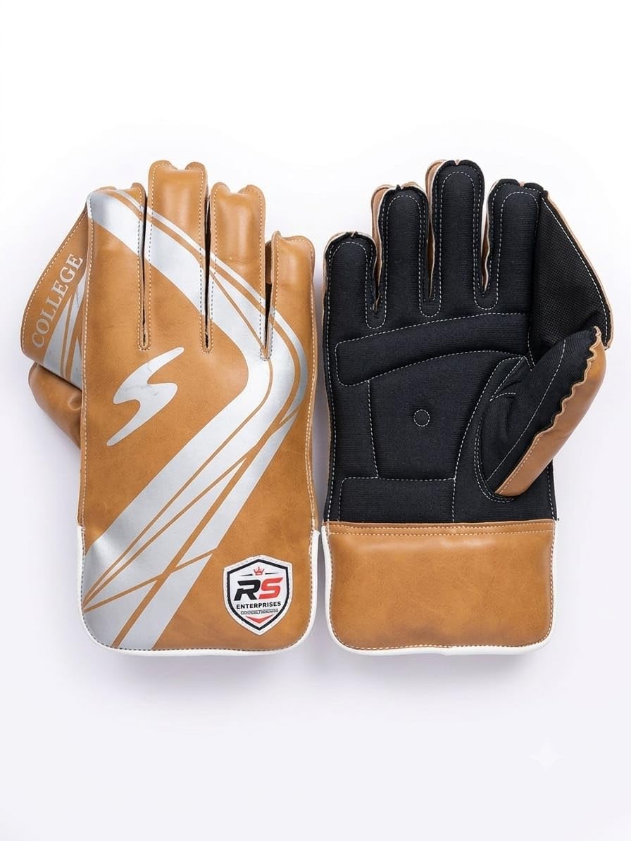 Professional Cricket Wicket Keeping Gloves for Adults Brown & White | Premium Quality Material Enhanced Grip & Control,Made with quality PU material for a durable flexible and professional finish-image-40
