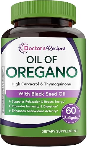 Doctor's Recipes Aceite de orégano con aceite de semilla negra, 500 mg de extracto de aceite de orégano, sin OMG, suplemento de hierbas totalmente