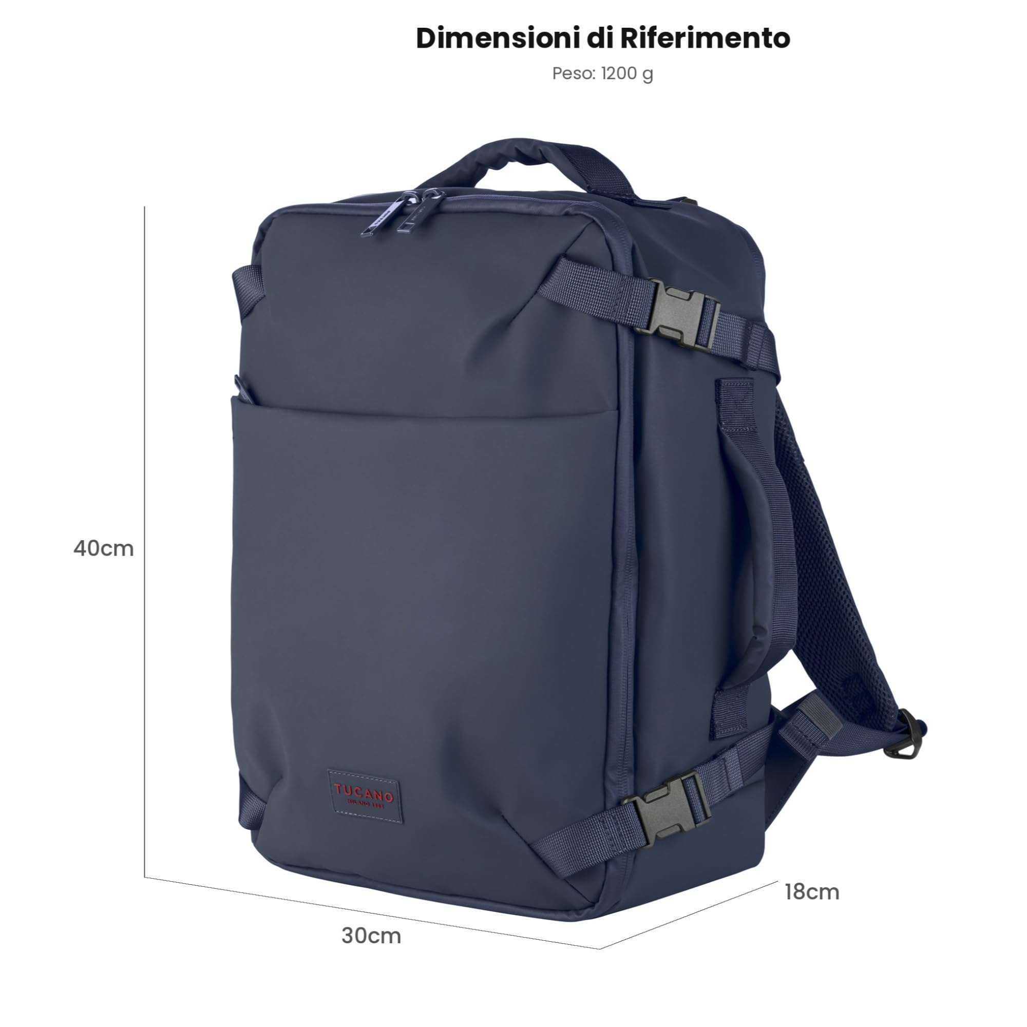 Tucano, Tugò Dry Zaino da Viaggio Impermeabile e Bagaglio a Mano 30x40x18 cm, Zaino Porta PC per Laptop 15.6" e MacBook 16", Zaino Cabina Aereo con Tasche Multiple e Scomparto Laptop, Blu