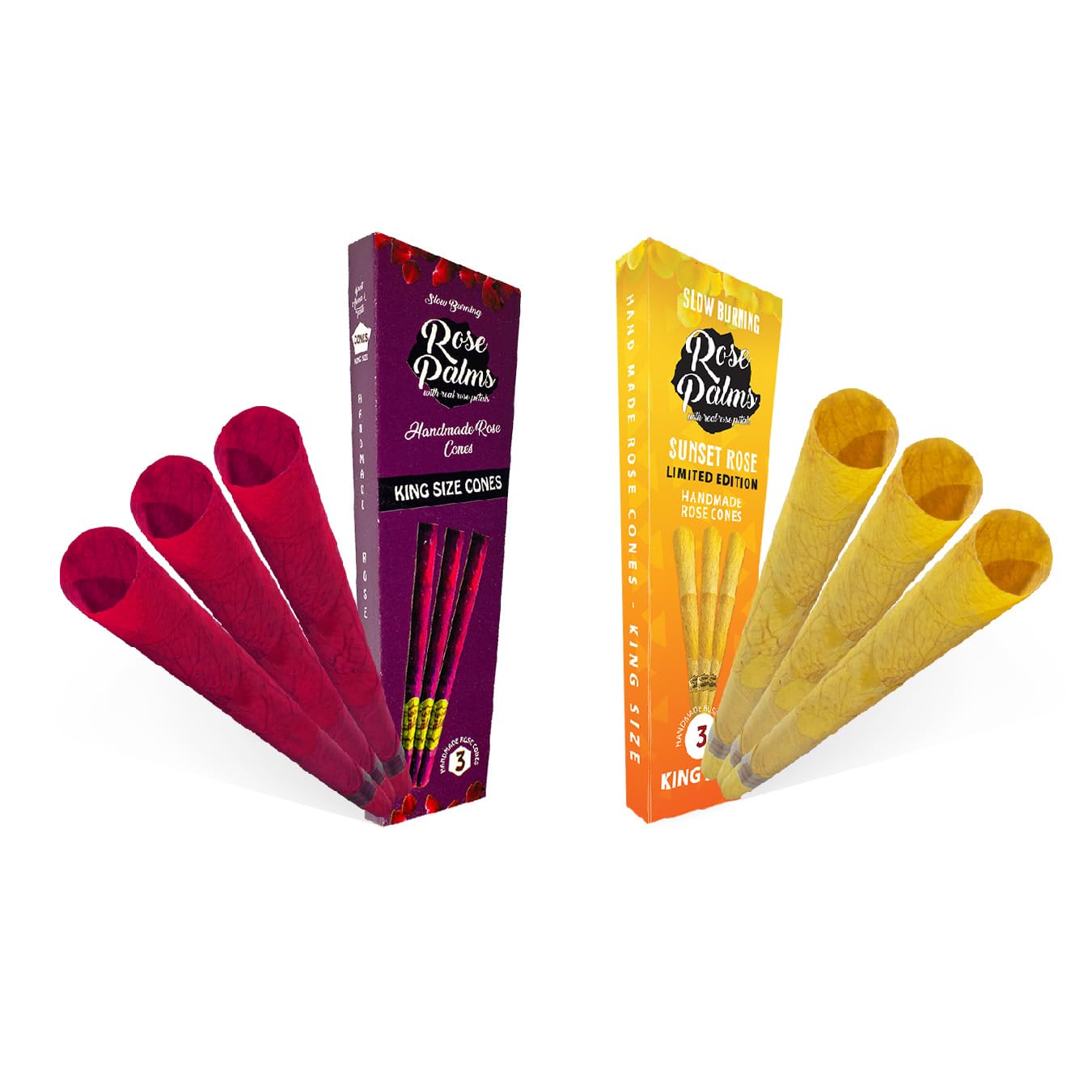 6 King Size Dual Yellow & Original Petal Preroll Cones l Natural Hand Rolled Cones l Unbleached Cones W Corn Husk Filter l Organic Flavored Cones - King Size