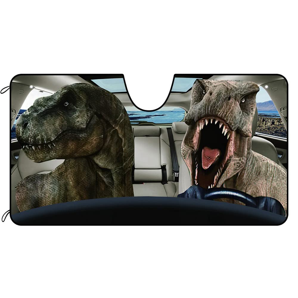 BAGEYOU - Parasol para el parabrisas delantero con bonito diseño de Tiranosaurio Rex, protector solar reflectante de rayos ultravioleta, mantiene el vehículo fresco, 140 cm x 76 cm