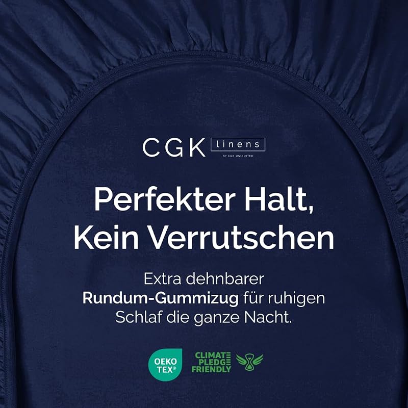 CGK Unlimited Gumis Lepedő 180x200 cm - Extra Mély Mikroszálas Lepedő 40 cm Magas Matracokhoz - Gyűrődésmentes Tengerészkék Ágynemű - Oeko-T