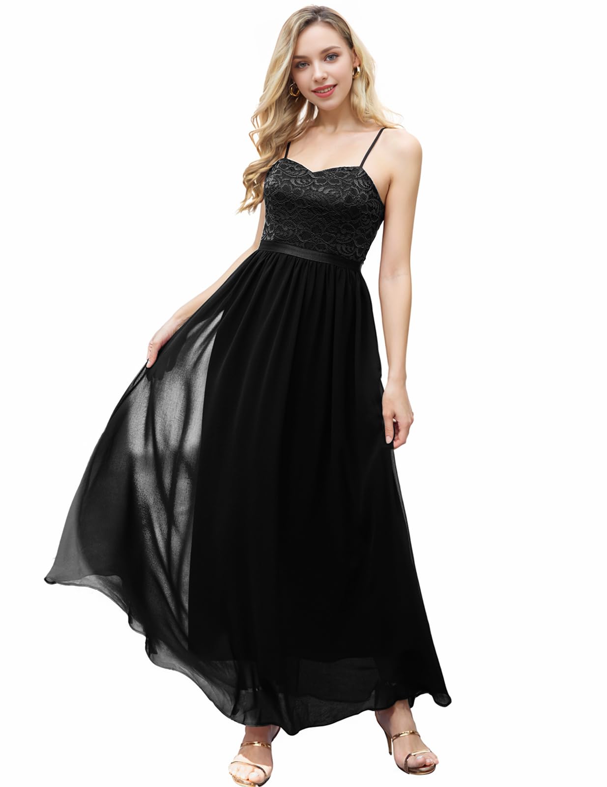 DRESSTELLS Abito formale da donna, lungo, per damigella d'onore, matrimonio, ospiti, modesto, ballo di fine anno, cocktail party