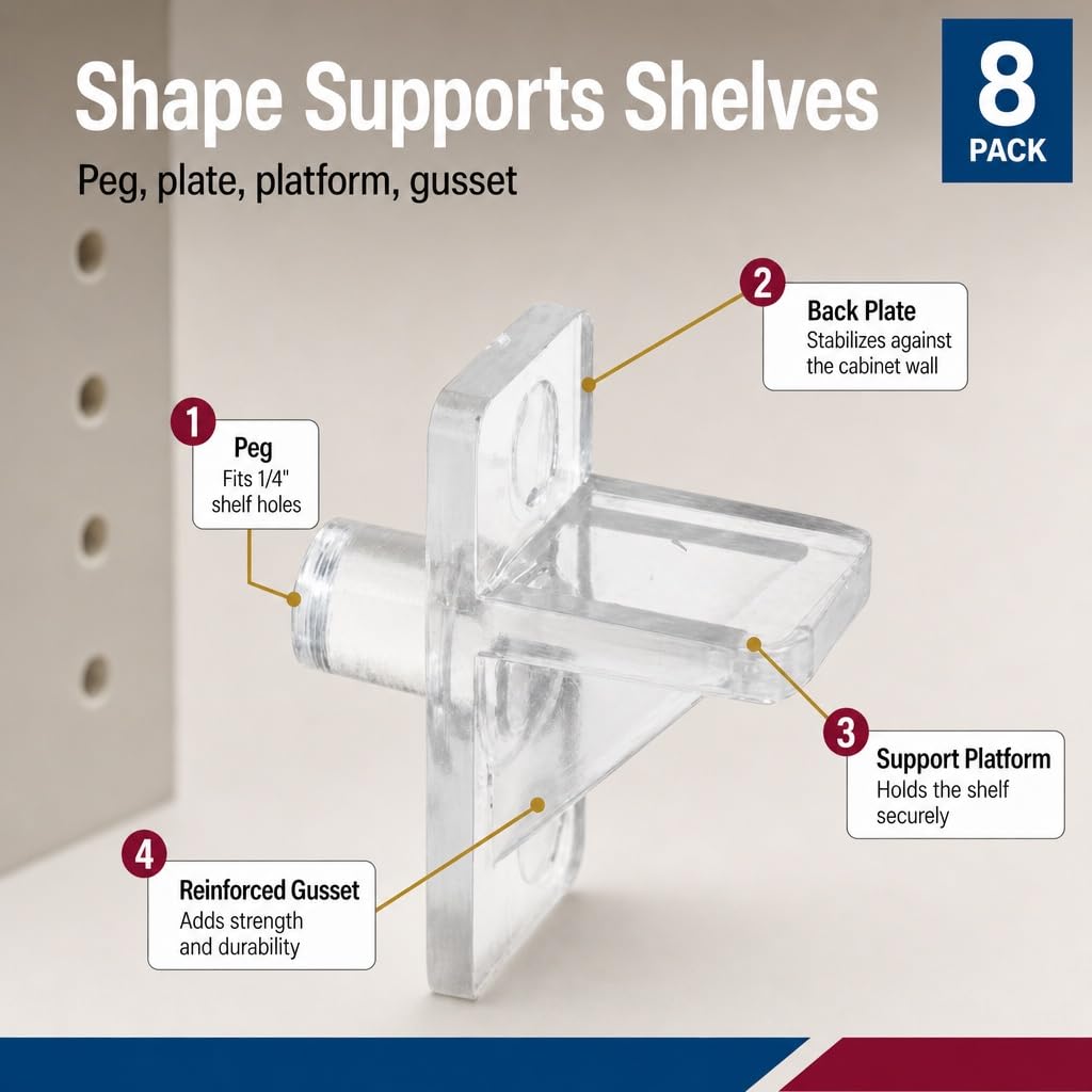 Prime-Line 1/4", Clear Plastic, Shelf Support Peg (8 Pack) — Amazon image 2