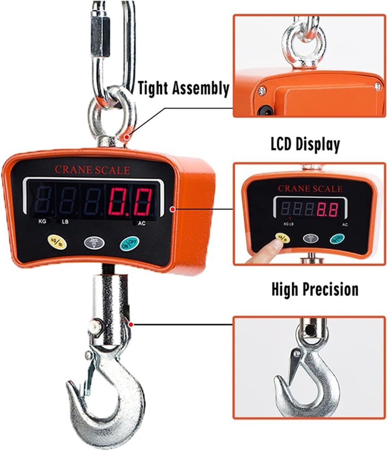 Portable Digital Crane Scale 1000kg/2200lb Digital Hanging Scale Crane Scale with Large LCD Display 1500mAh Rechargeable Industrial Heavy Duty Hook Scales