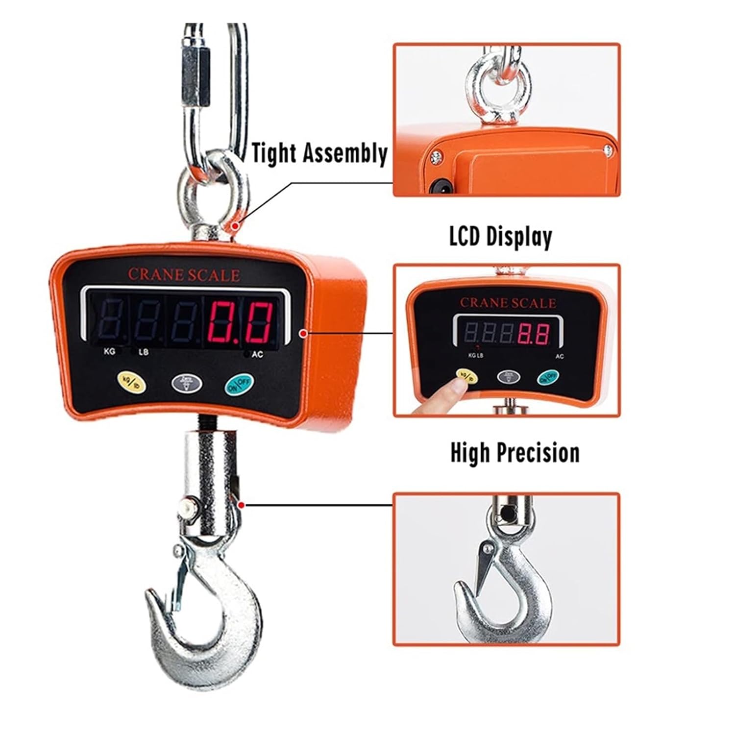 Crane Scale, 1000kg/2200lb Digital Hanging Scale Crane with Large LCD Display 1500mAh Rechargeable Industrial Heavy Duty Hook Scales,Convenient Operation
