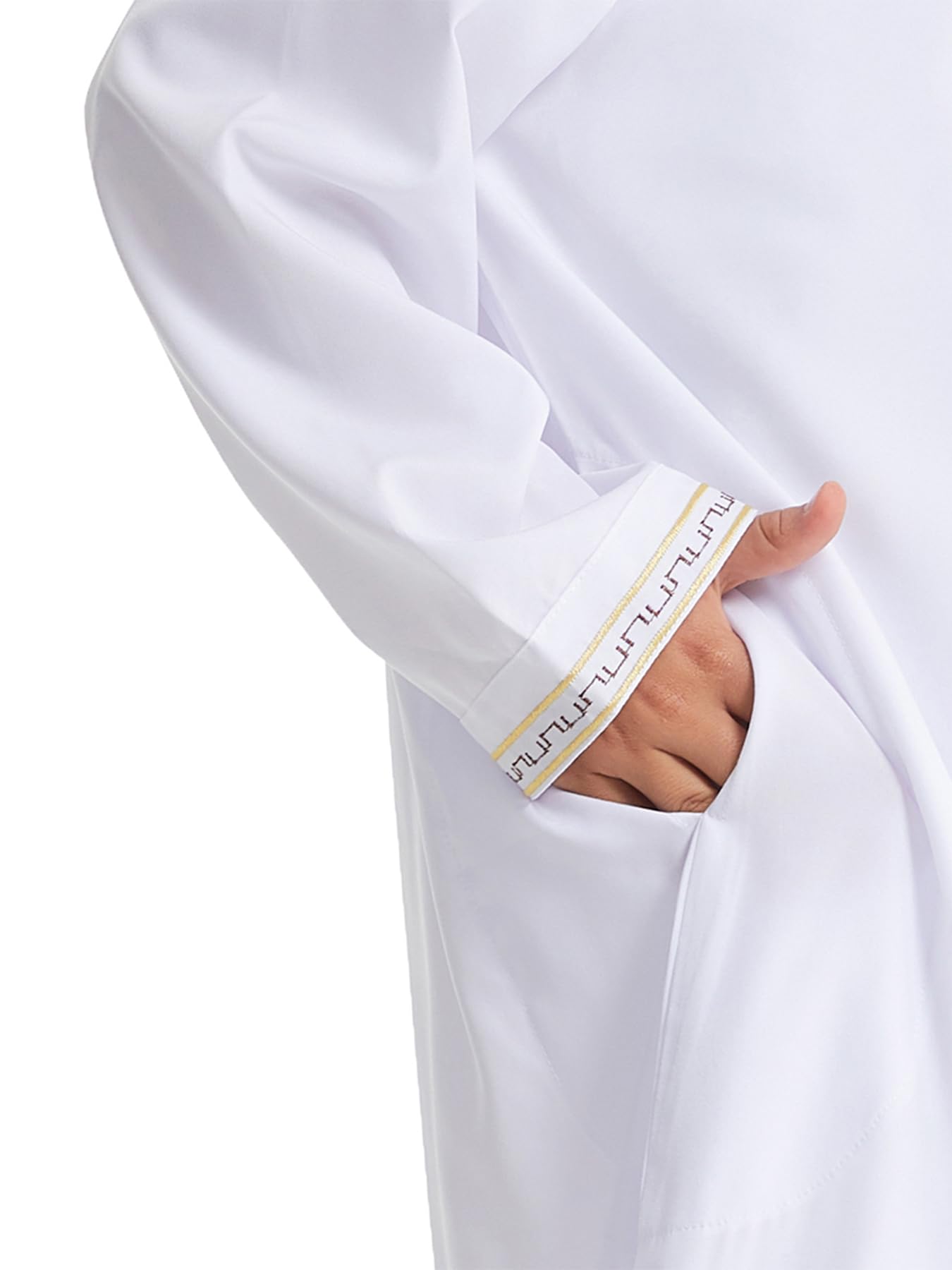Qianliniuinc Robe islamique à col rond pour garçon - Manches longues - Robe musulmane avec poches