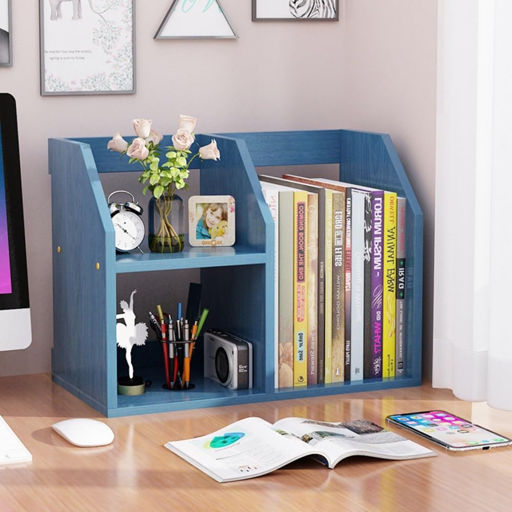 Amazon.co.jp: HCZION 青 デスク上収納ラック 机上本棚 机の本棚 卓上