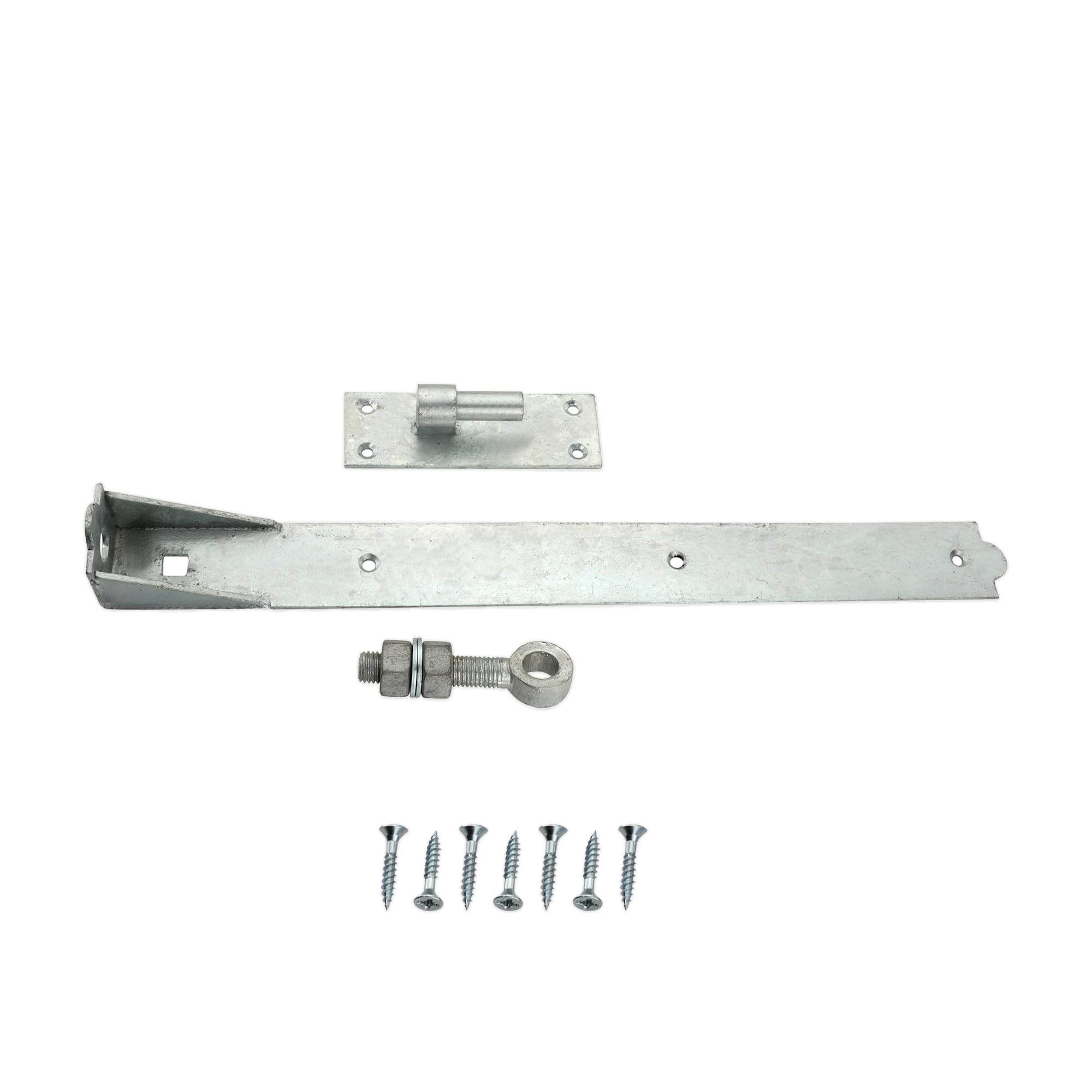 Infinity Decor Par de bisagras ajustables de gancho y banda con acabado galvanizado, kit resistente, ideal para puerta de madera, puerta de garaje, puerta de jardín (24 pulgadas)