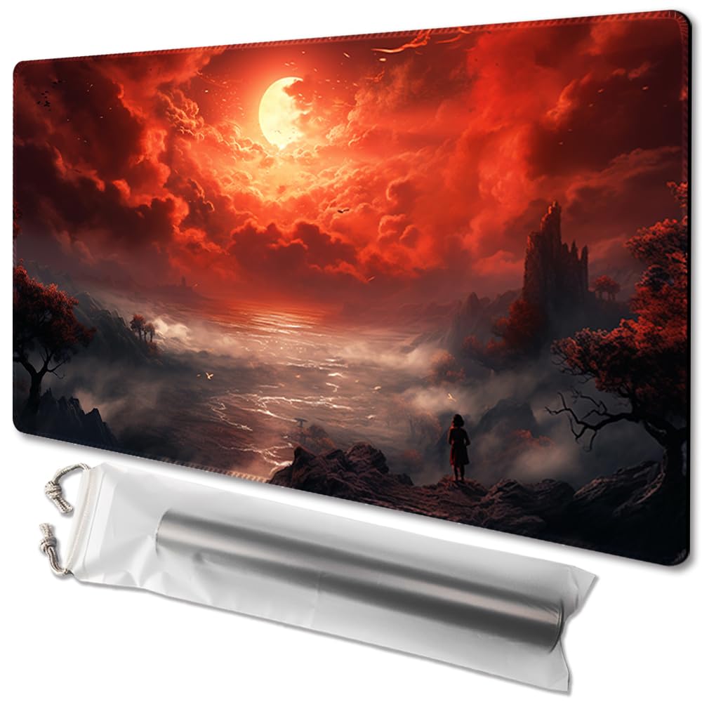 MTG Playmat Size 24x14in Free Storage Bags Non-Slip Backing Printing, Ideal for Card Game Enthusiasts TCG Playmat (No with Zone,Bloody Night) — image 1