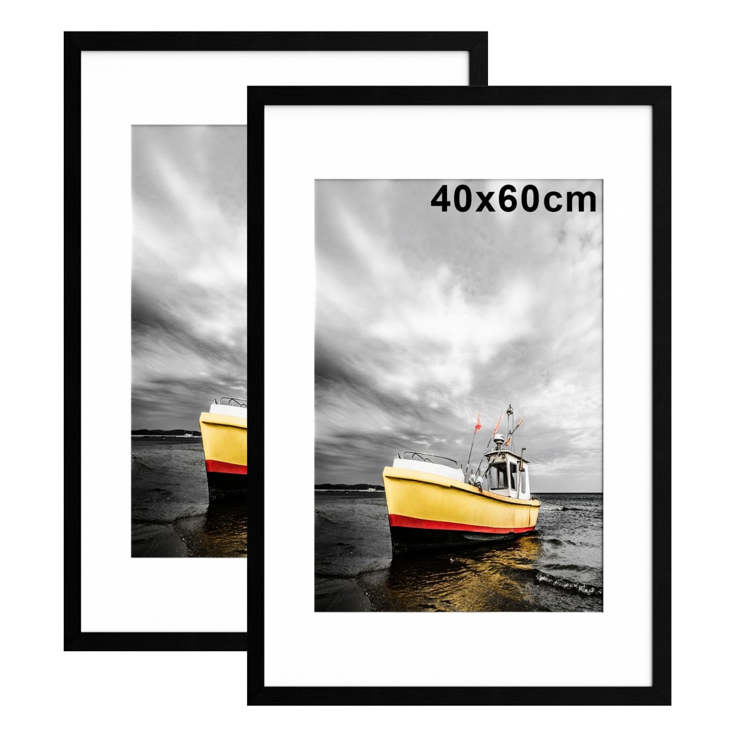 40x60cm Picture Frame, 2 Pack 60x40 cm Photo Frames with A3 Mount, Black Poster Frame with Safe Perspex Front โ image 1