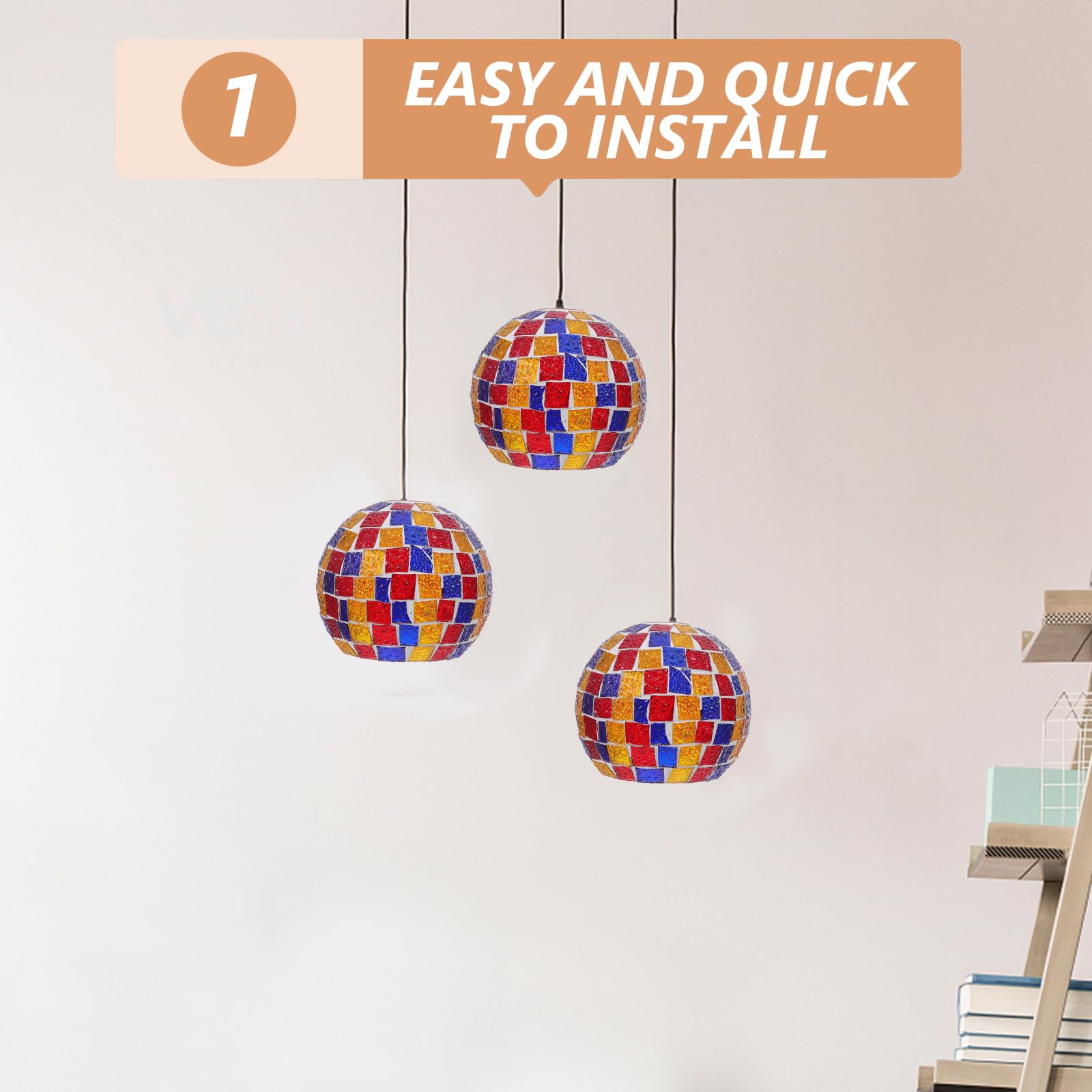 Gadpiparty Abat-jour Rétro en Verre Mosaïque Coloré 16x16x13 Cm pour Lampe de Table E26/e27, Globe de Rechange Suspendu, Abat-jour pour Lustre et Lampadaire, Ambiance Lumineuse Apaisante