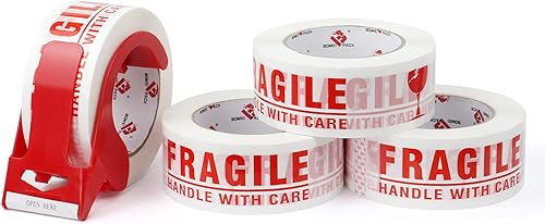 Miniatura 9 de BOMEI PACK Cinta de embalaje frágil con cinta de mudanza, cinta de envío frágil, 2 pulgadas x 330 pies (110 yardas), cinta frágil resistente para