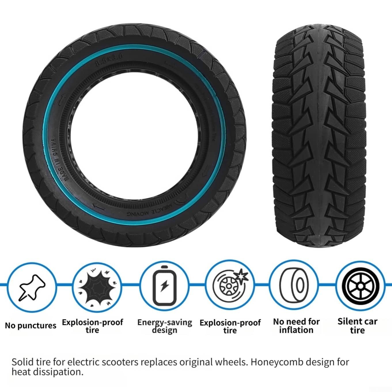 Pneu solide 8,5 x 3 pour Kugoo pour g2pro pour vsett anti-crevaison (bleu)
