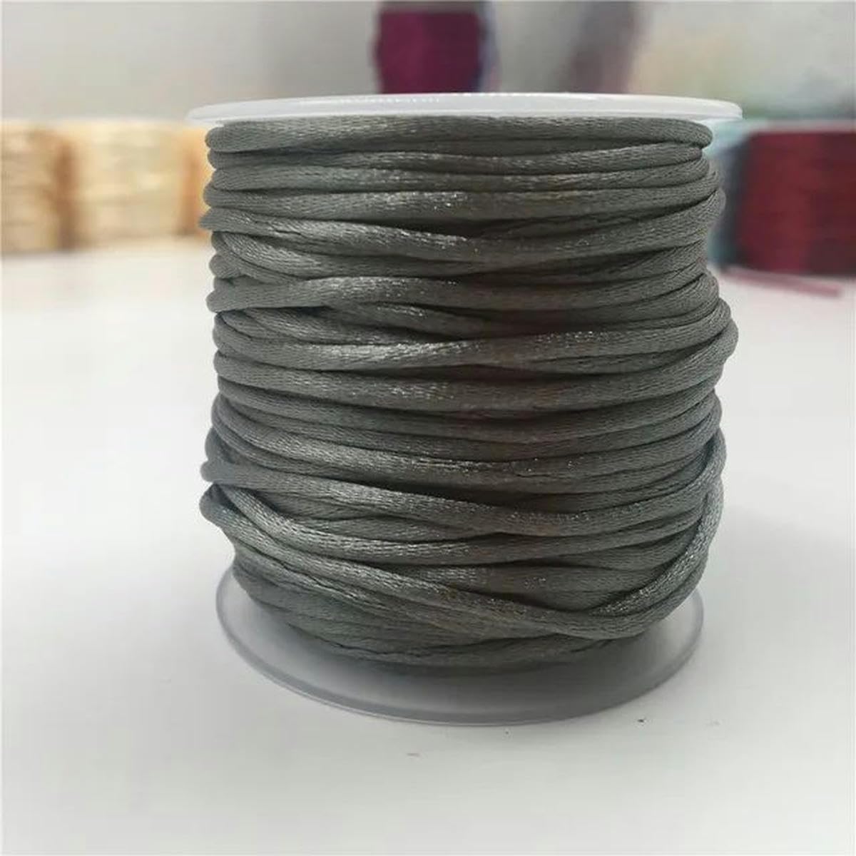 Hilo de cordón de satén gris plateado de 2 mm, pulsera de macramé con nudo chino, hilo trenzado, hilo de cuentas de borlas para bricolaje, 10-225 metros-484 gris plateado-rollo de 225 metros