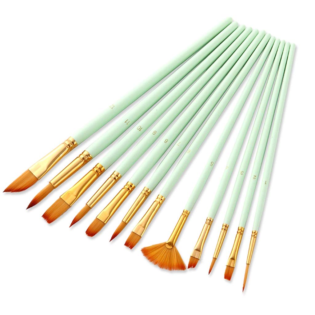 Juego de 12 Pinceles para Pintar con Acuarela, Pinceles de Nailon para Pintar con Pelo, Variedad de Estilos, Varilla Corta, Pincel para Pintar al óleo y acrílico, Suministros de Arte