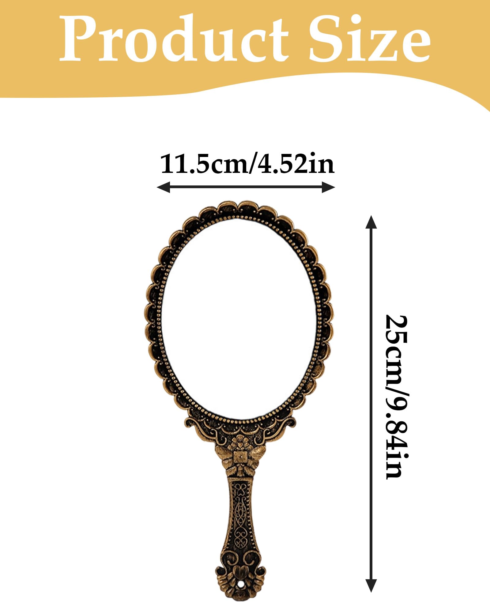 Specchio a Mano Vintage Bronzo, Mini Specchio Ellittico Compatto per Parrucchiere, Trucco, Casa, Viaggi