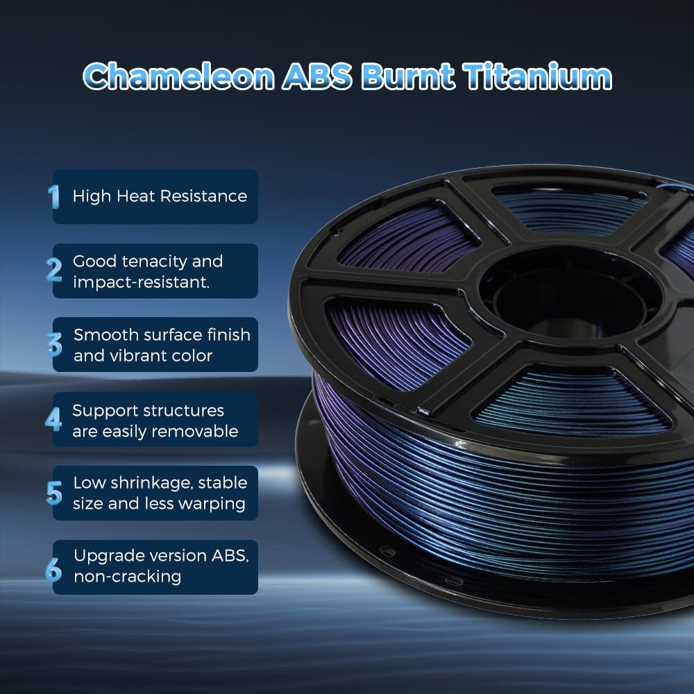 FLASHFORGE Filamento ABS da 1,75 mm, filamento Chameleon ABS color Burnt Titanium, cambia colore con la luce e gli angoli, Filamenti per stampante 3D forti e resistenti al calore, Bobina da 1 kg