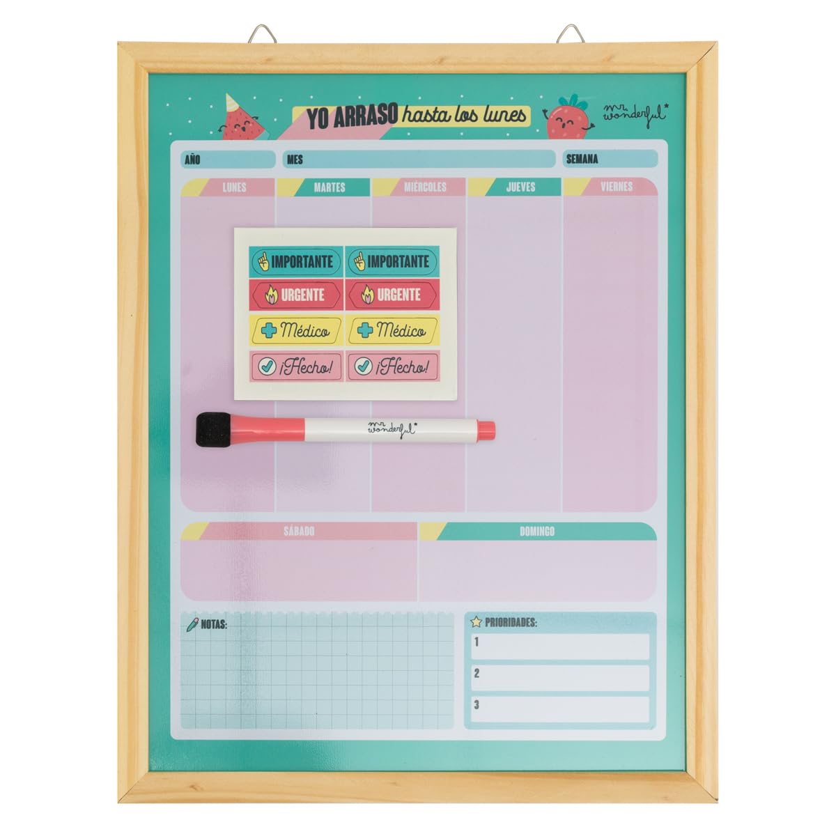 Mr. Wonderful - Planificador magnético semanal de pizarra blanca de pared - Yo arraso hasta los lunes - Organizador semanal - Inlcuye Rotulador e Imanes de Colores en oferta en Amazon
