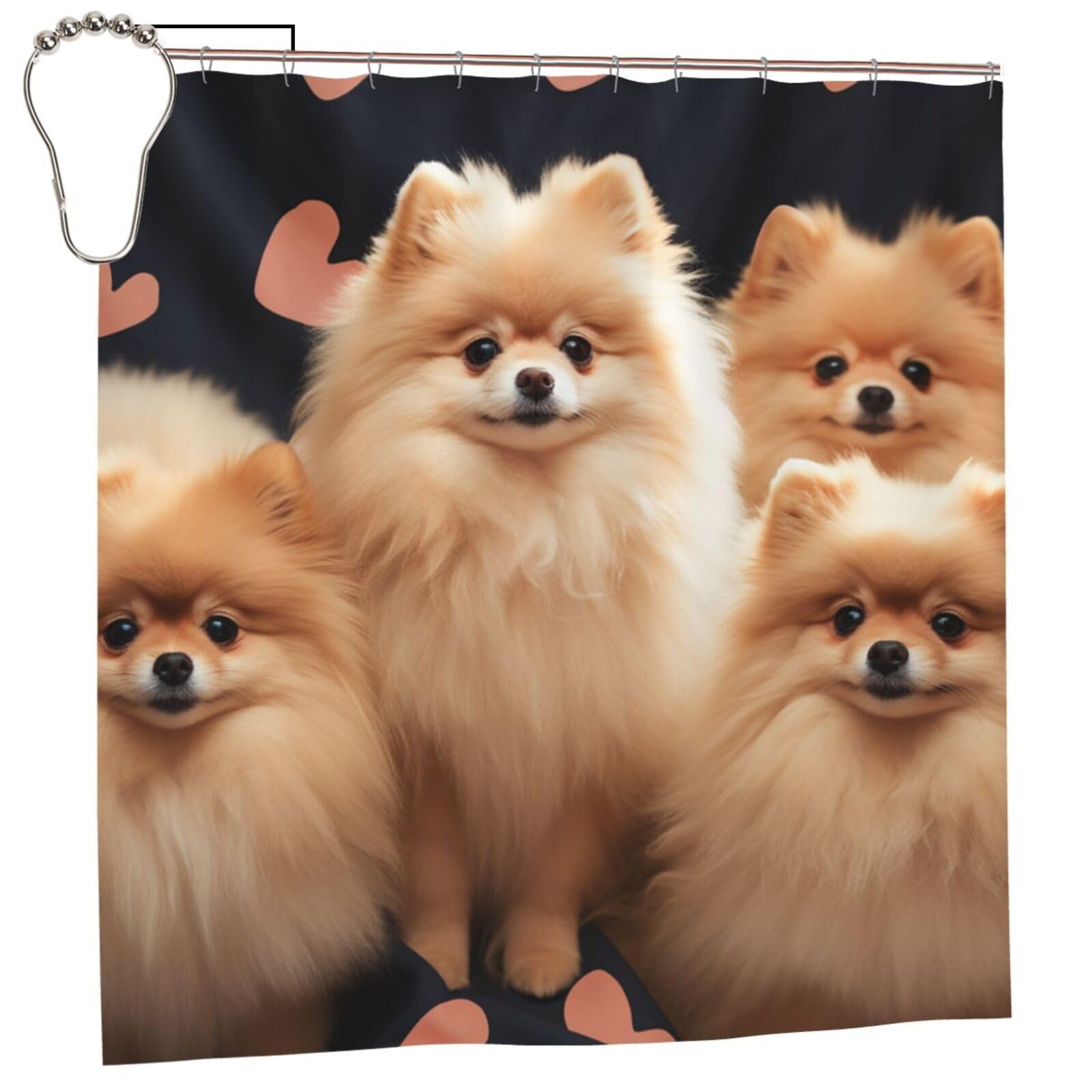 FodPand Pomeranians Puppies Shower Curtain 70"x70" Waterproof Long Bathroom Curtain Heavy Duty Thick Cloth Bath Curtain Set with Hooks, Modern Abstract Art Pattern Bathroom Shower Curtains
