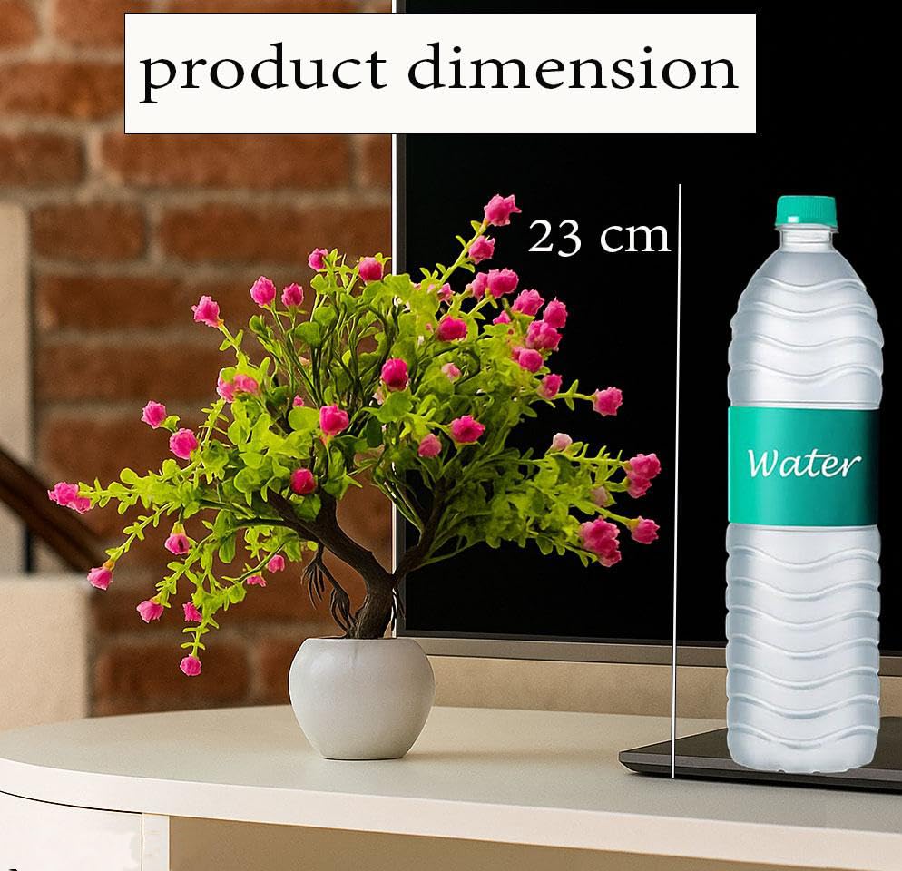 Image of Pack Of 2 , Mini Fake Flower Pot For Home Decoration Item , Artificial Flower Pot For Indoor Decor & Outdoor Decor , Office Plant Plant , Artificial Plants With Pot , Pink & White Blossom Faux Plants