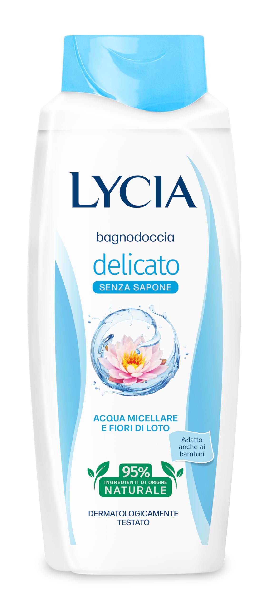Lycia, Bagnoschiuma Delicato con Acqua Micellare e Fiore di Loto, Riduce la Sensazione di Secchezza, Deterge e Purifica Delicatamente, Adatto a Pelli Sensibili e ai Bambini, 750 ml