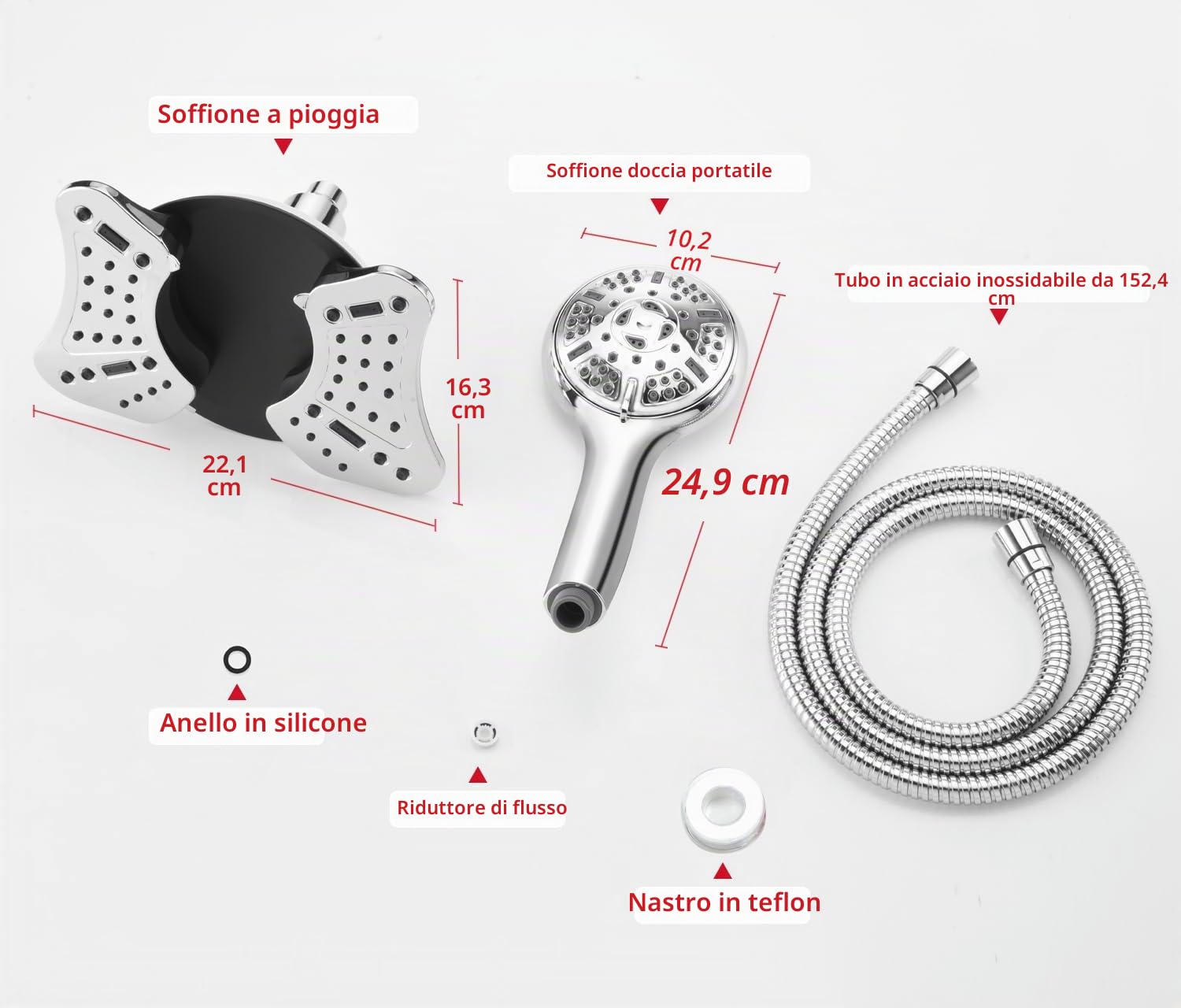 GRICH Soffione doccia con doccetta combinata: soffione doccia 2 in 1 ad alta pressione e doccetta portatile, 9 modalità di spruzzo/impostazioni, soffione doccia rimovibile con tubo flessibile cUPC e