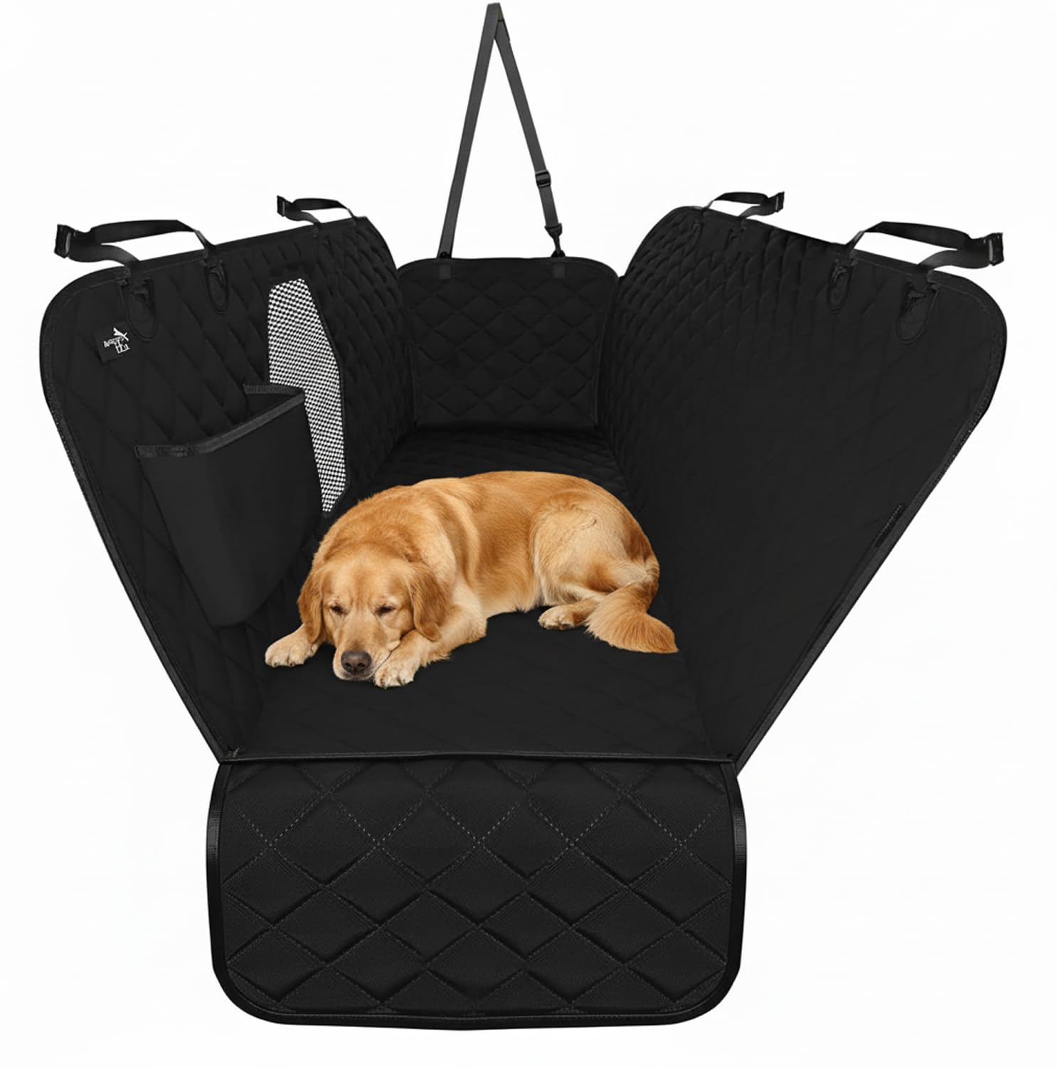 Active Pets Dog Car Seat Cover for Back Seat, Waterproof Pet Protection Hammock, SUV Truck Car Backseat Protector with Safety Features, Black