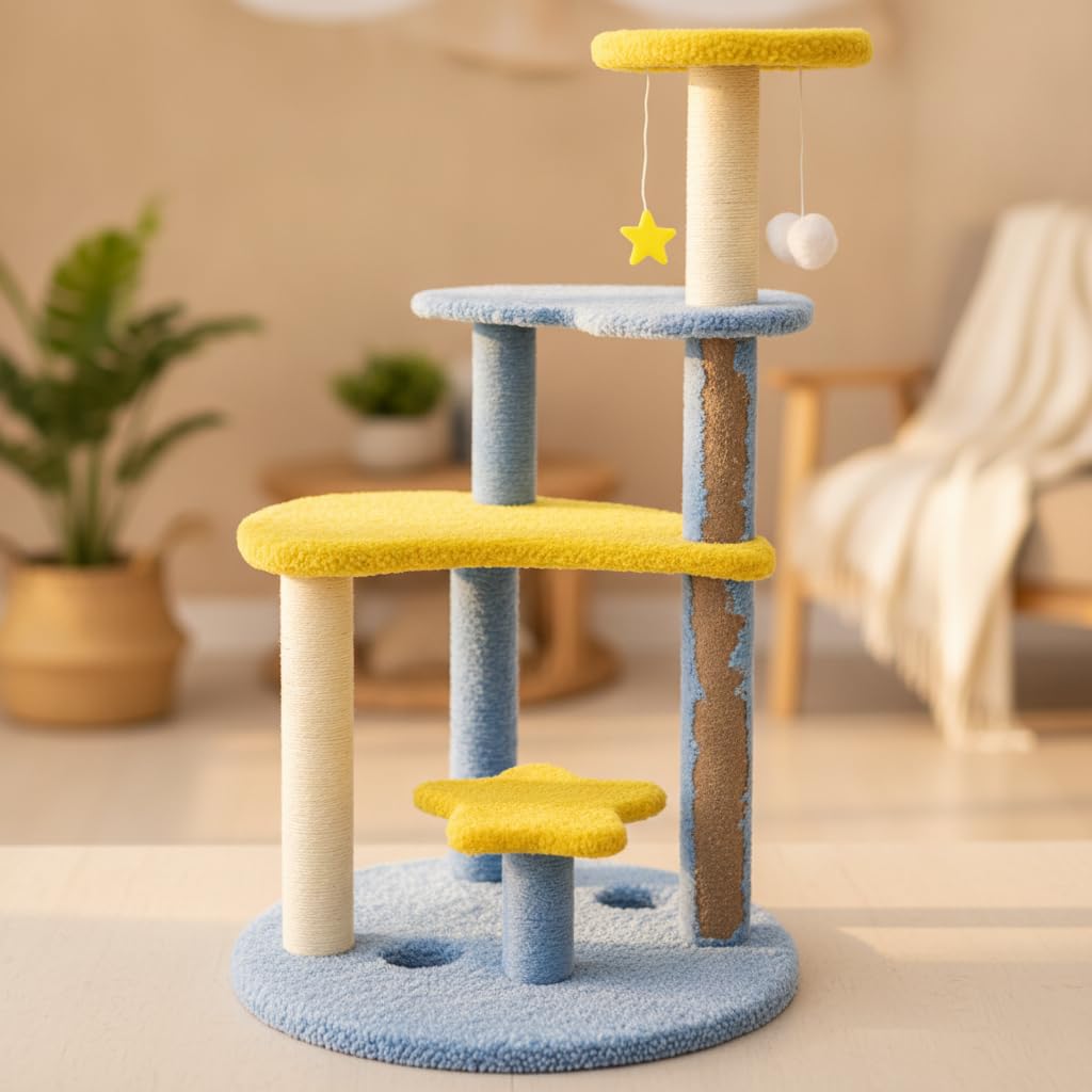 Tiragraffi per Gatti Grande Design, Tessuto, arrampicarsi, tema notturno, sisal, legno, per felini di taa robusta, graffiare