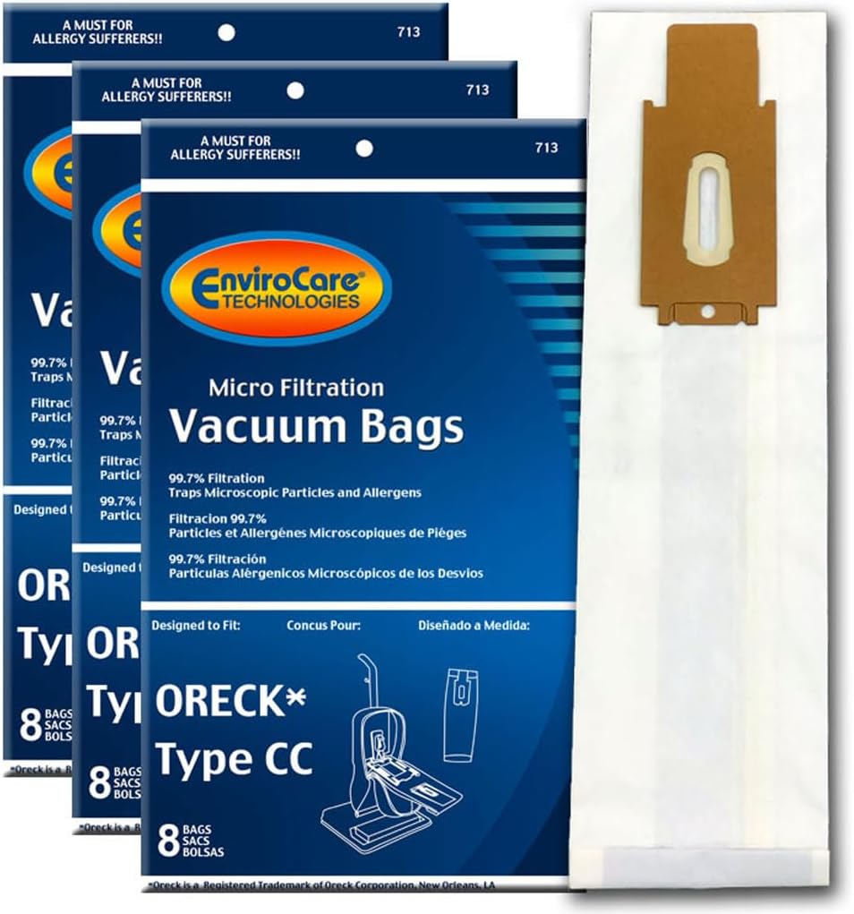 EnviroCare Replacement Micro Filtration Vacuum Cleaner Bags made to fit Oreck Type CC, XL. Fits: XL7, XL21, 2000, 3000, 4000, 8000, 9000 series and Hoover ONEPWR Upright Vacuum Cleaners 24 Bags